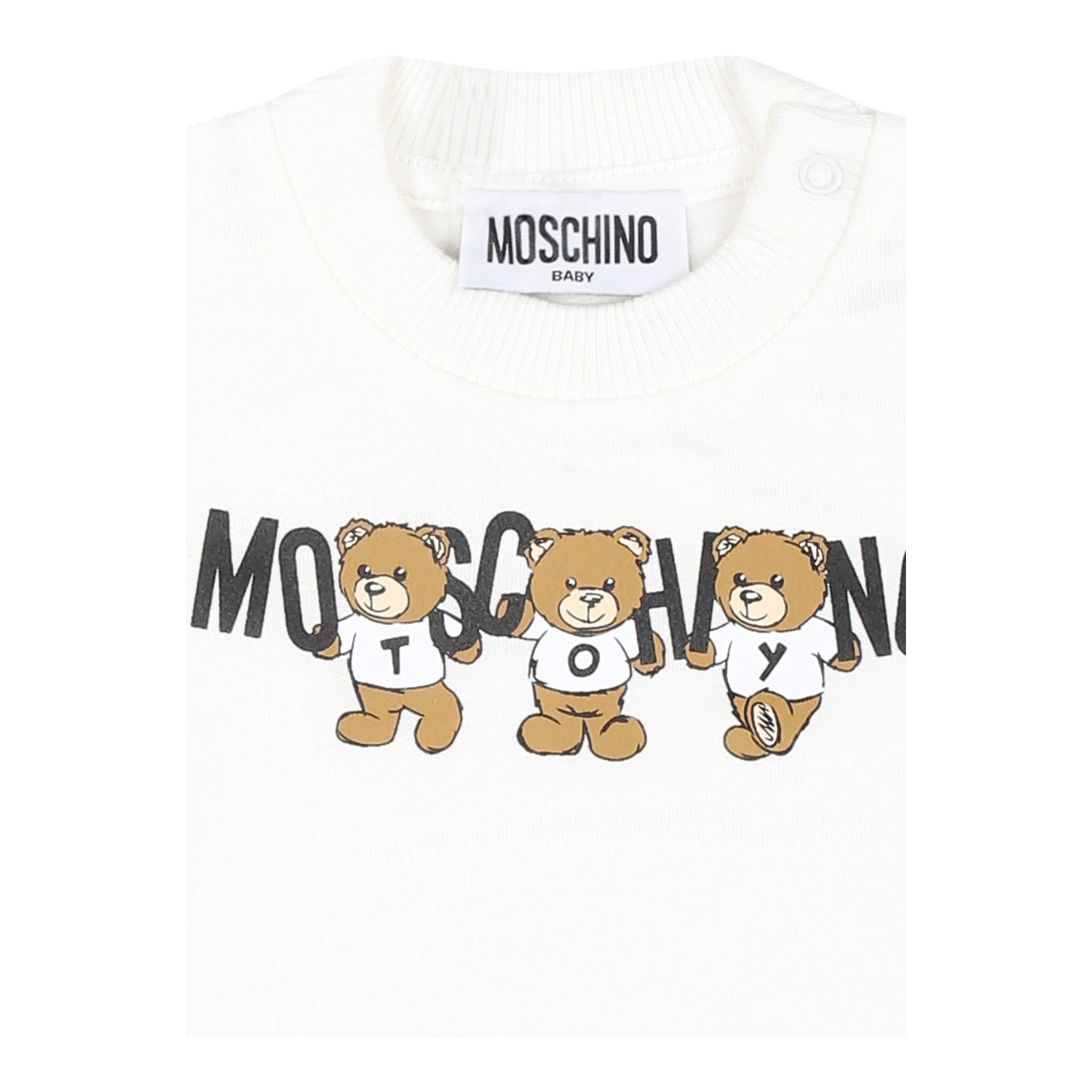 MOSCHINO felpa chiusa girocollo tinta unita con stampa in contrasto Bianco per Neonata M8F04Q BIANCO MOSCHINO