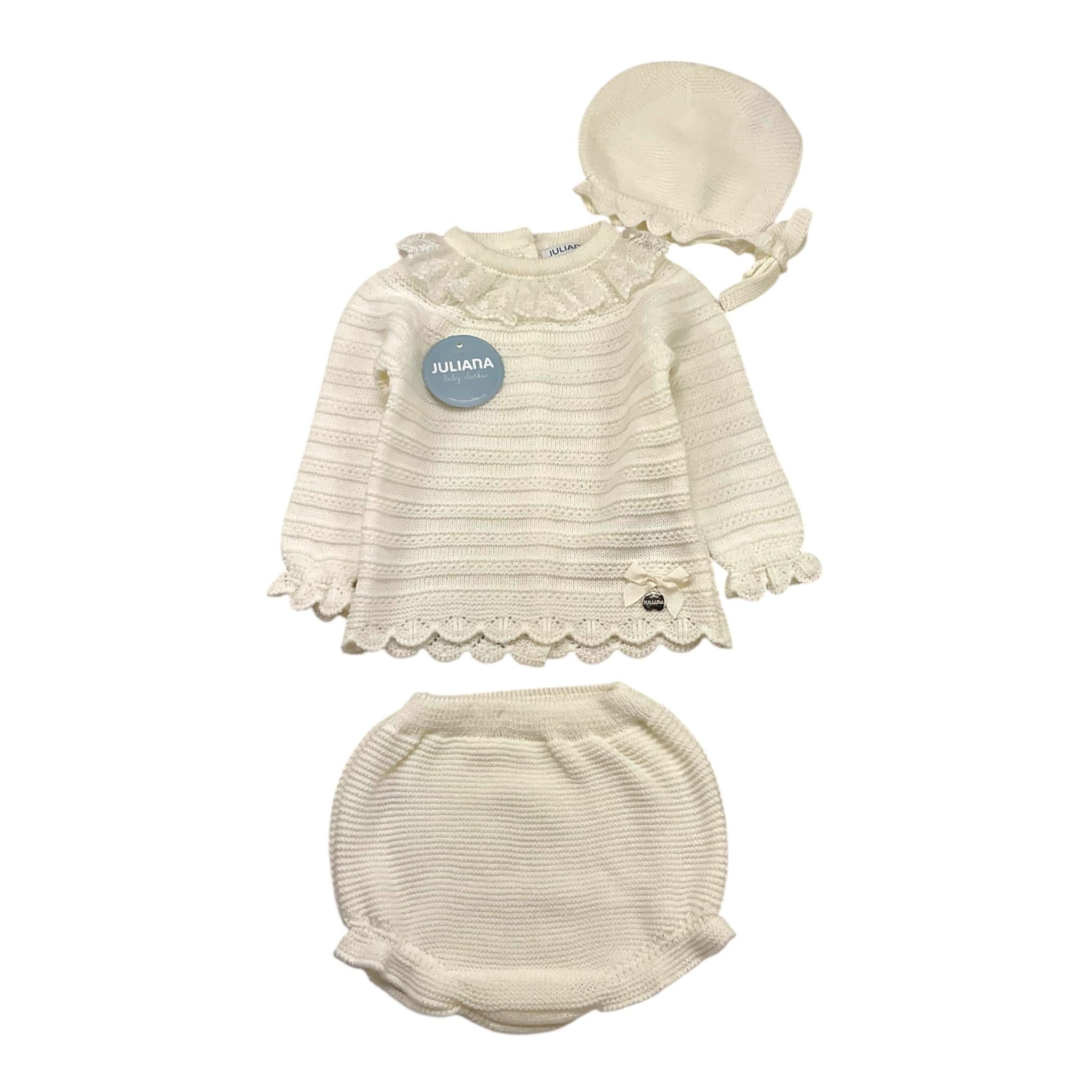JULIANA completo 3 pz maglia-coulotte-cappello tinta unita Bianco per Neonata 24576 BIANCO JULIANA