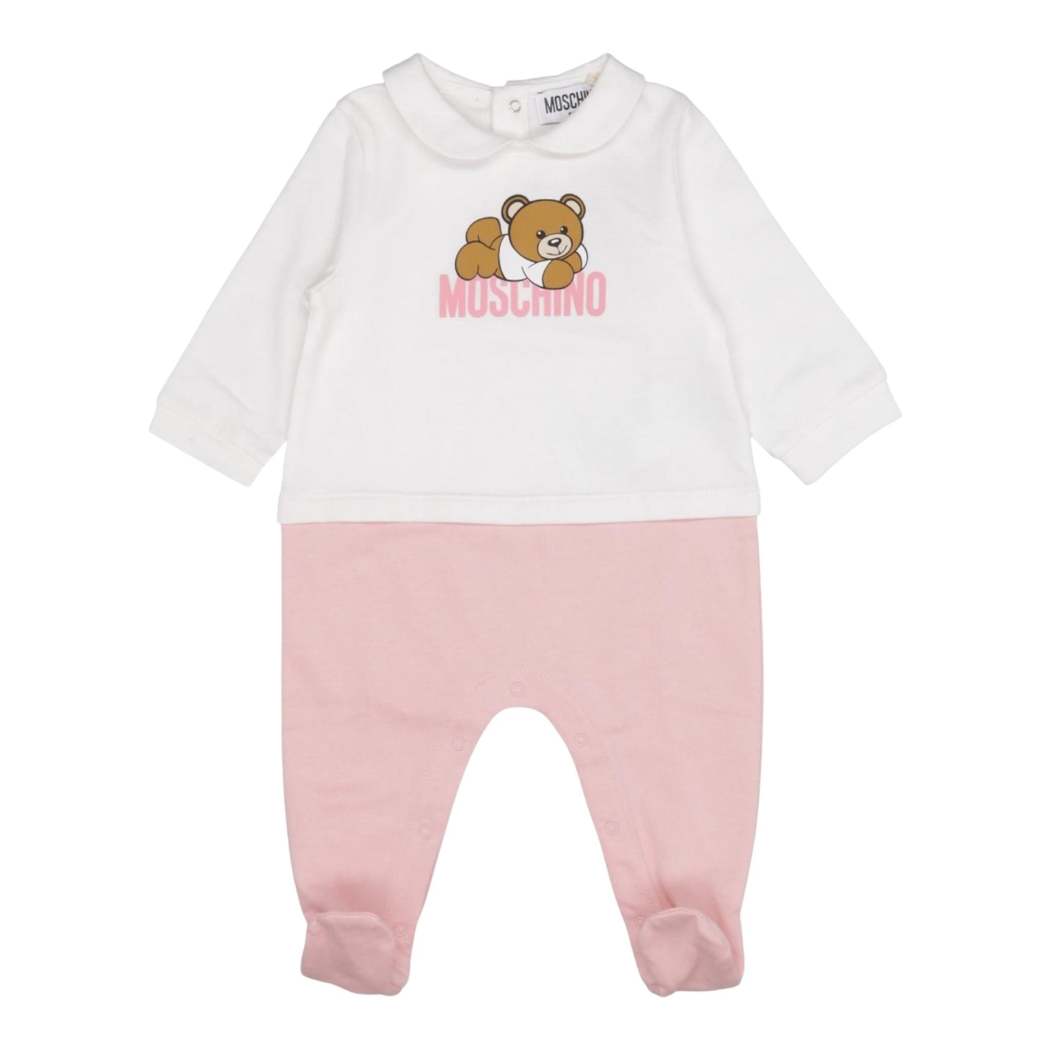 MOSCHINO tutina bicolore manica lunga con stampa orso Bianco/rosa per Neonata MUY06ZX BIANCO/ROSA MOSCHINO