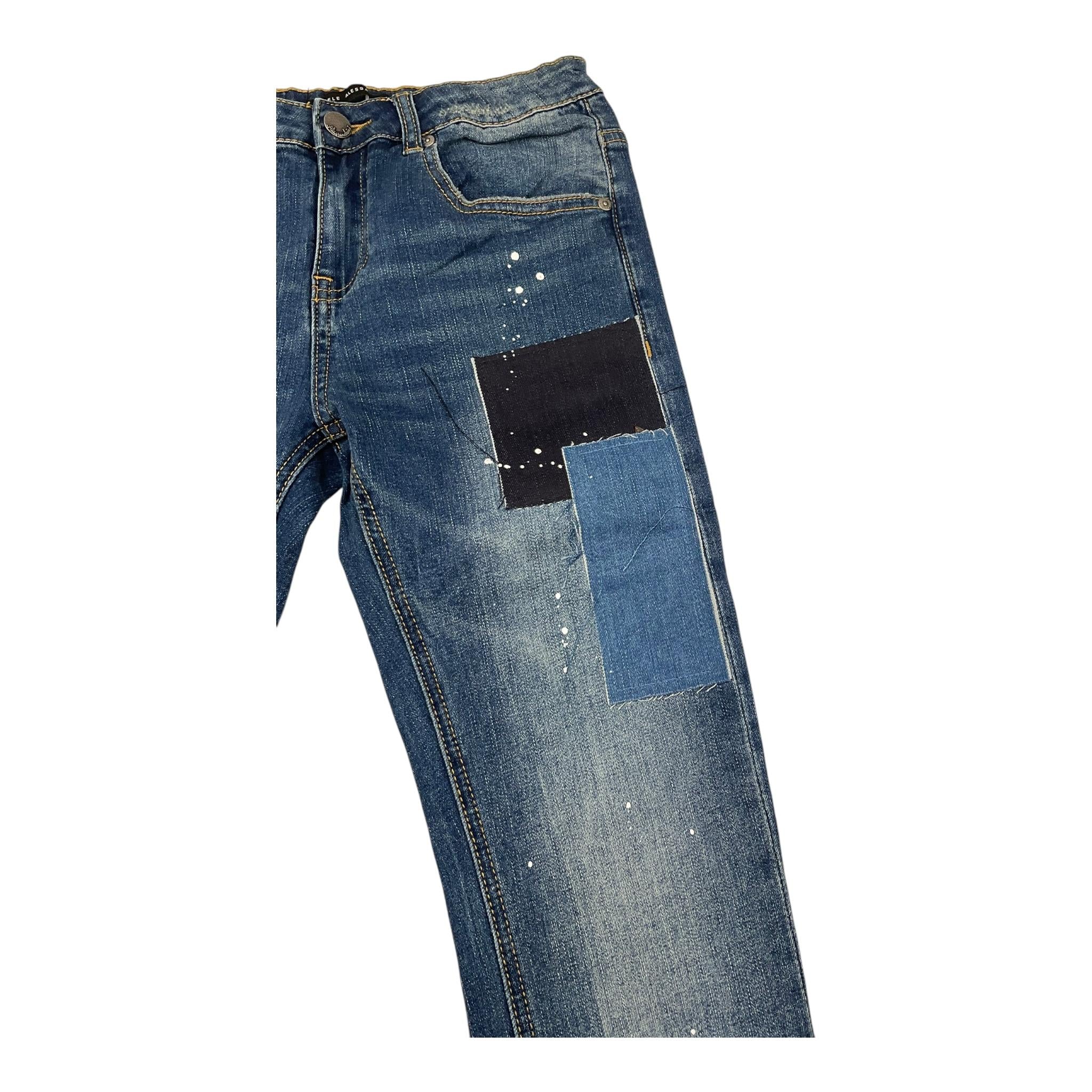 DANIELE ALESSANDRINI jeans tinta unita con toppe Blu per Bambino 1231PD00074XX BLU DANIELE ALESSANDRINI