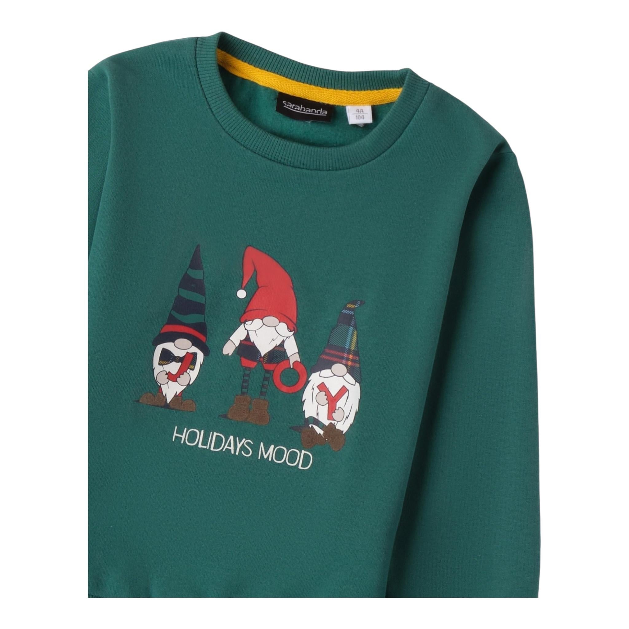 SARABANDA felpa girocollo tinta unita con stampa gnomi Verde per Bambino 0A151J VERDE SARABANDA