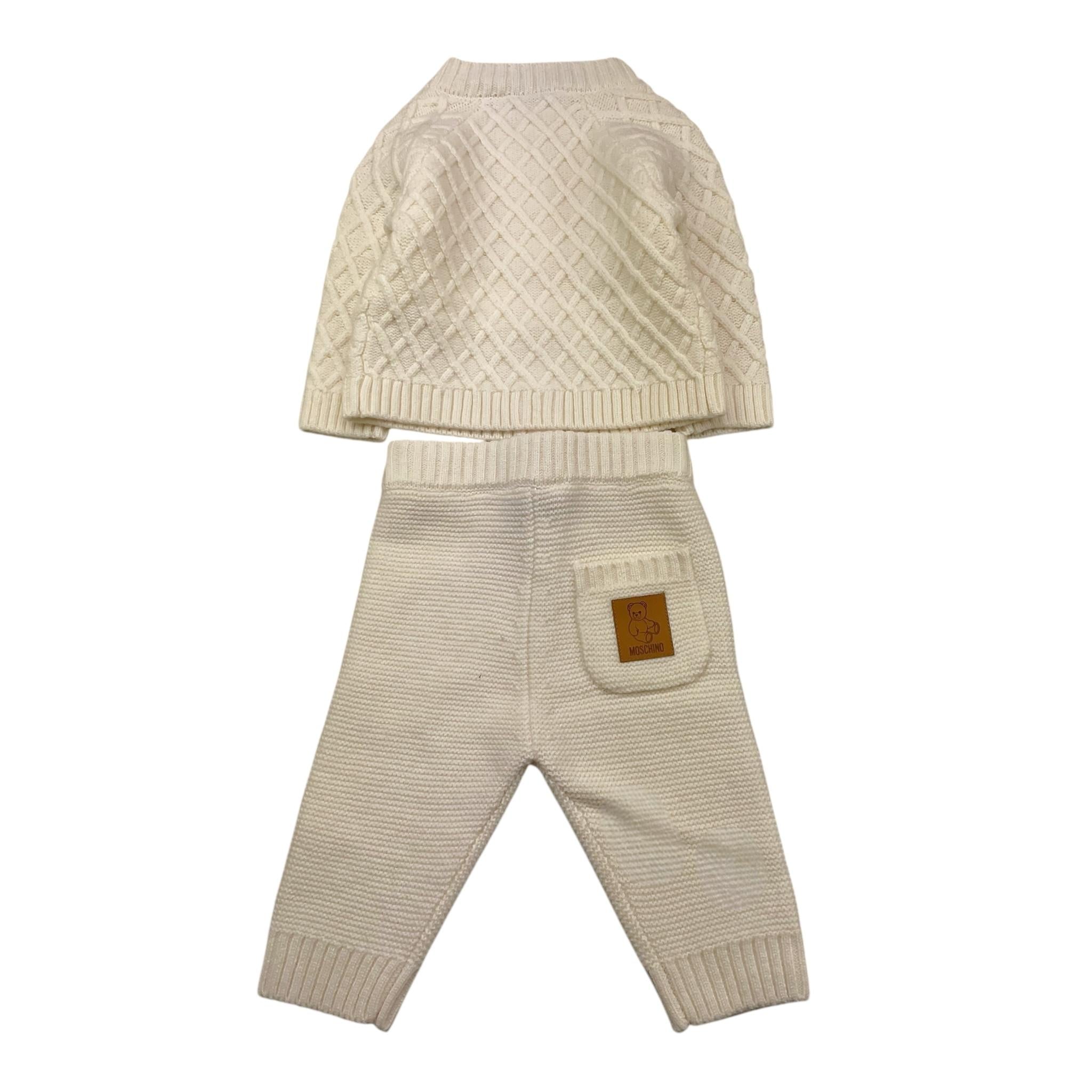 MOSCHINO completo cardigan-pantalone tinta unita Panna per Neonato MUK05I PANNA MOSCHINO