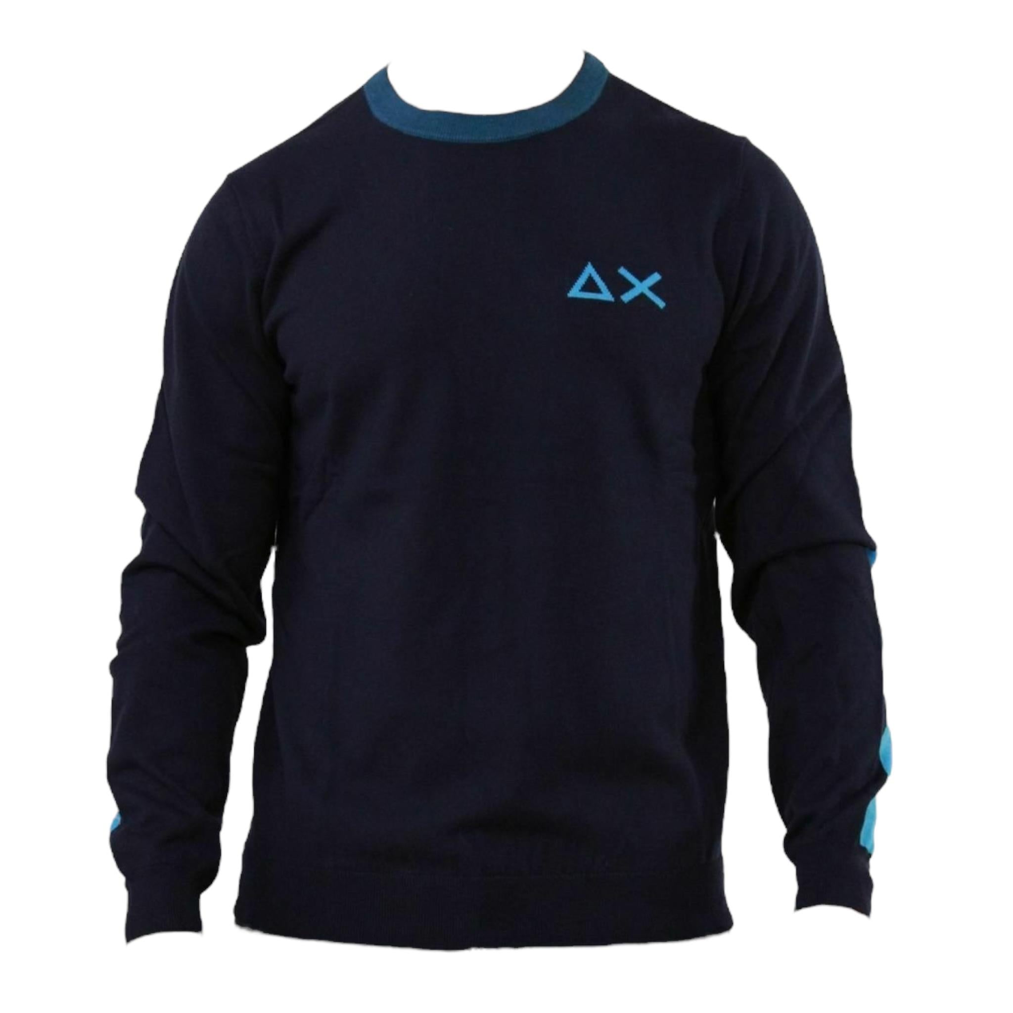 SUN68 maglia girocollo tinta unita con ricamo logo Blu per Bambino K44330J BLU SUN68