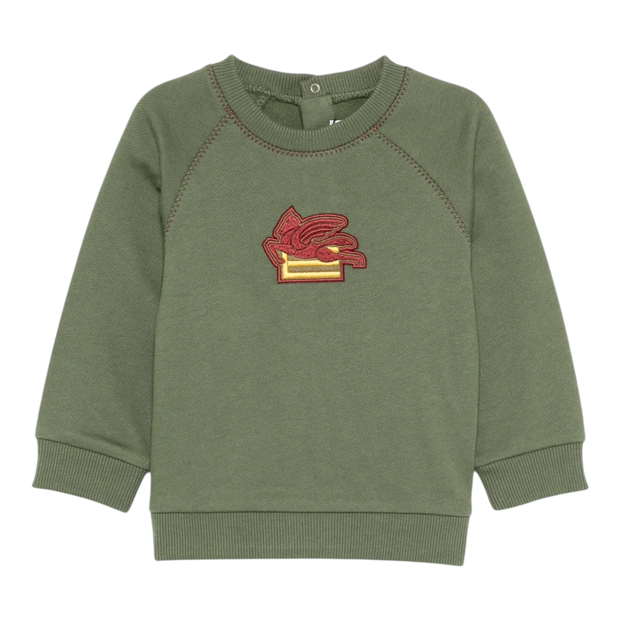 ETRO felpa chiusa girocollo tinta unita con logo Verde per Bambino GV4P10 VERDE ETRO