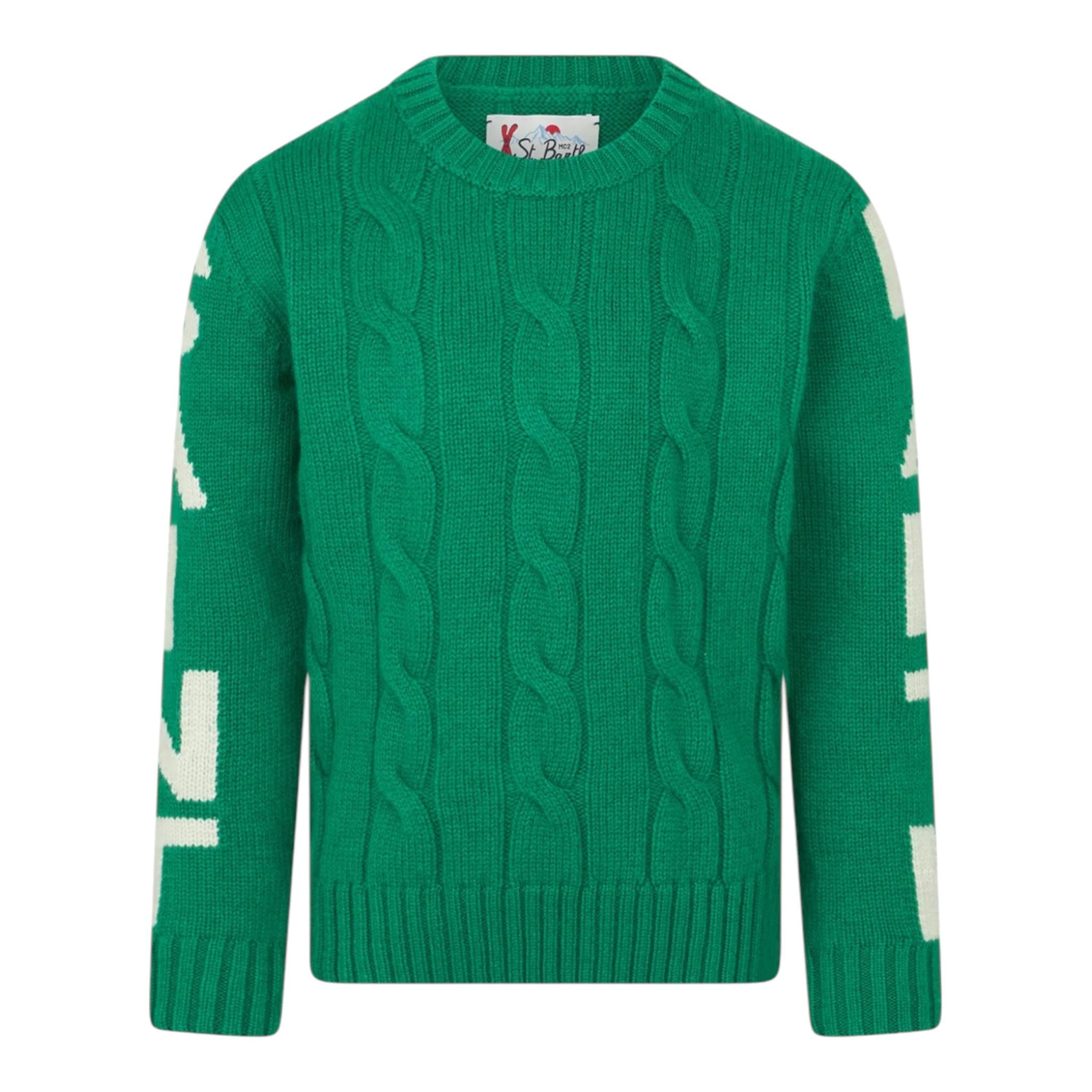 SAINT BARTH maglia tinta unita con profili in contrasto Verde per Bambino BERG002 VERDE SAINT BARTH