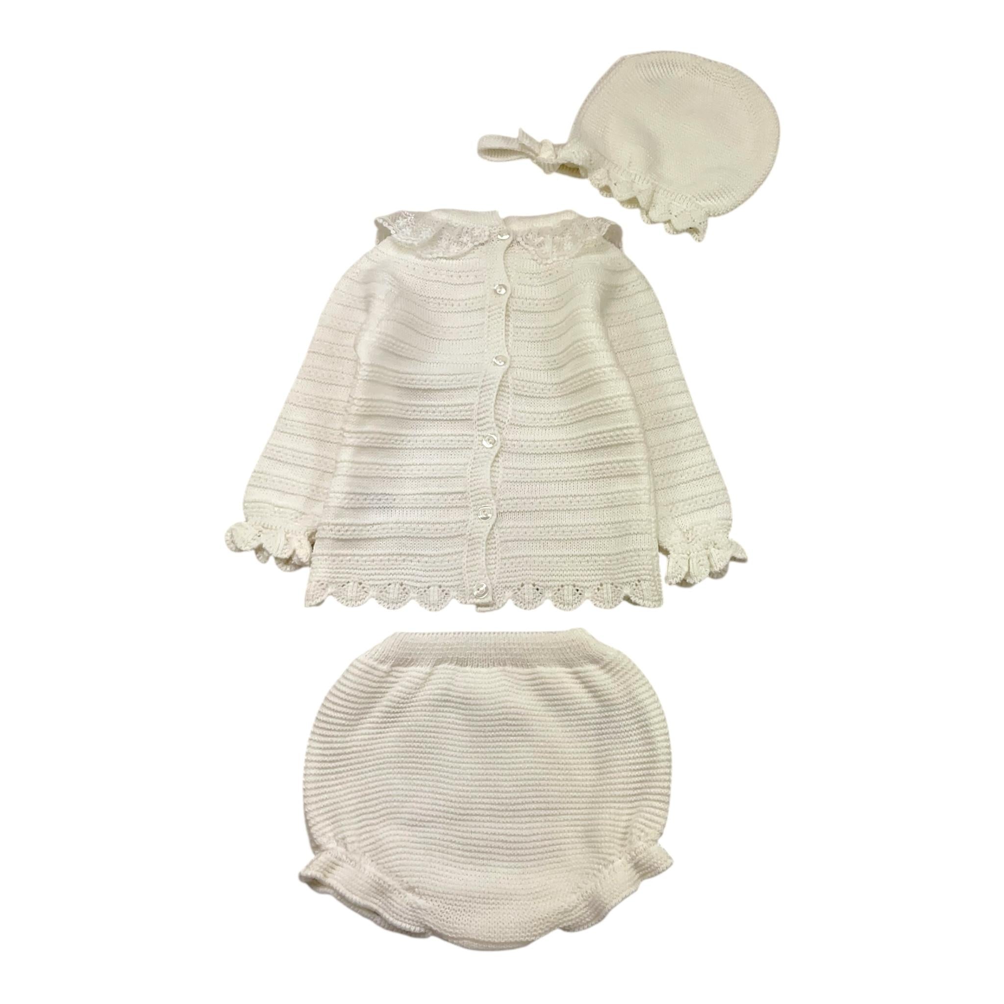 JULIANA completo 3 pz maglia-coulotte-cappello tinta unita Bianco per Neonata 24576 BIANCO JULIANA