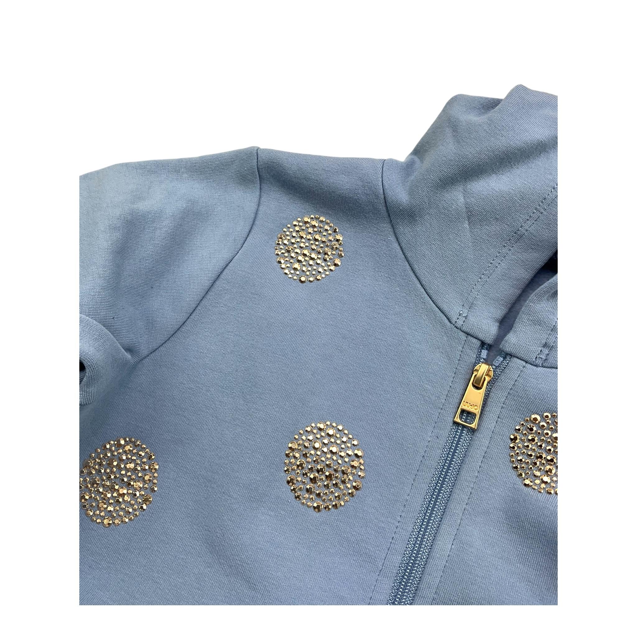 LIU JO felpa con zip e cappuccio tinta unita con brillantini Azzurro per Bambina KF4058 AZZURRO LIU JO