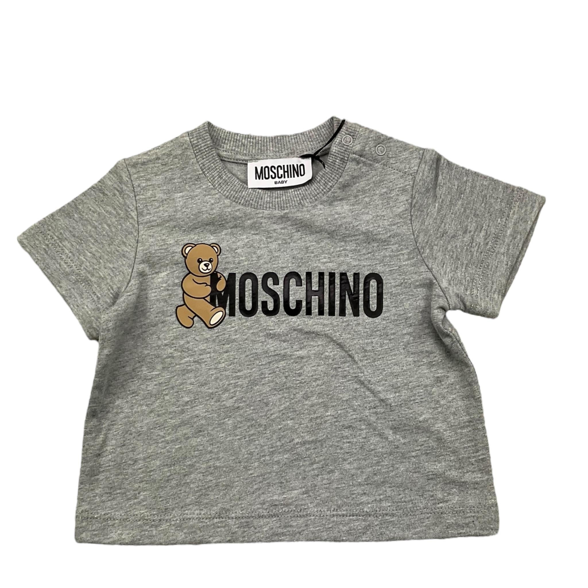 MOSCHINO t-shirt girocollo tinta unita con stampa Grigio per Neonato MRM047 GRIGIO MOSCHINO
