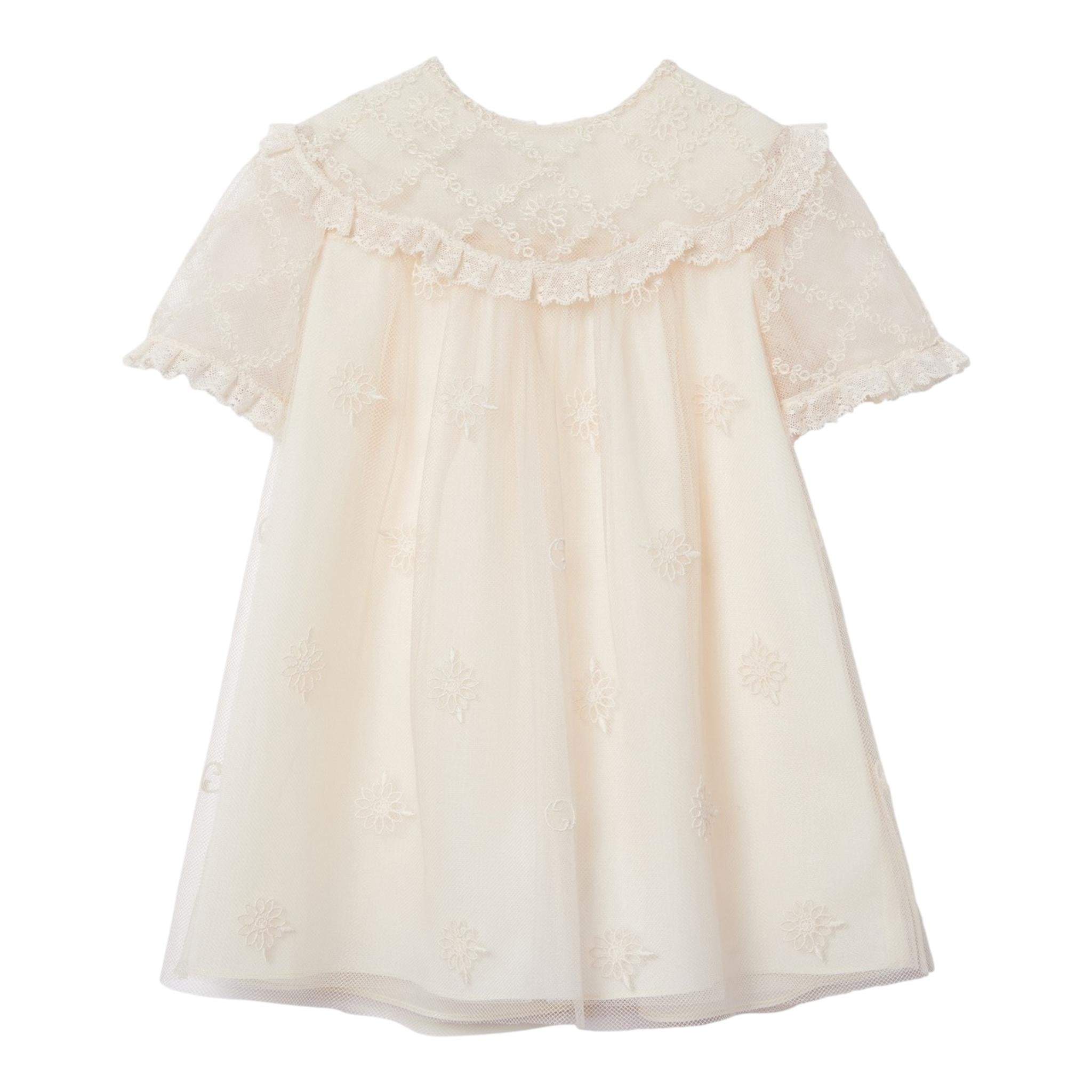 GUCCI abito mezza manica tinta unita cn ricami Avorio per Neonata 788036 AVORIO GUCCI