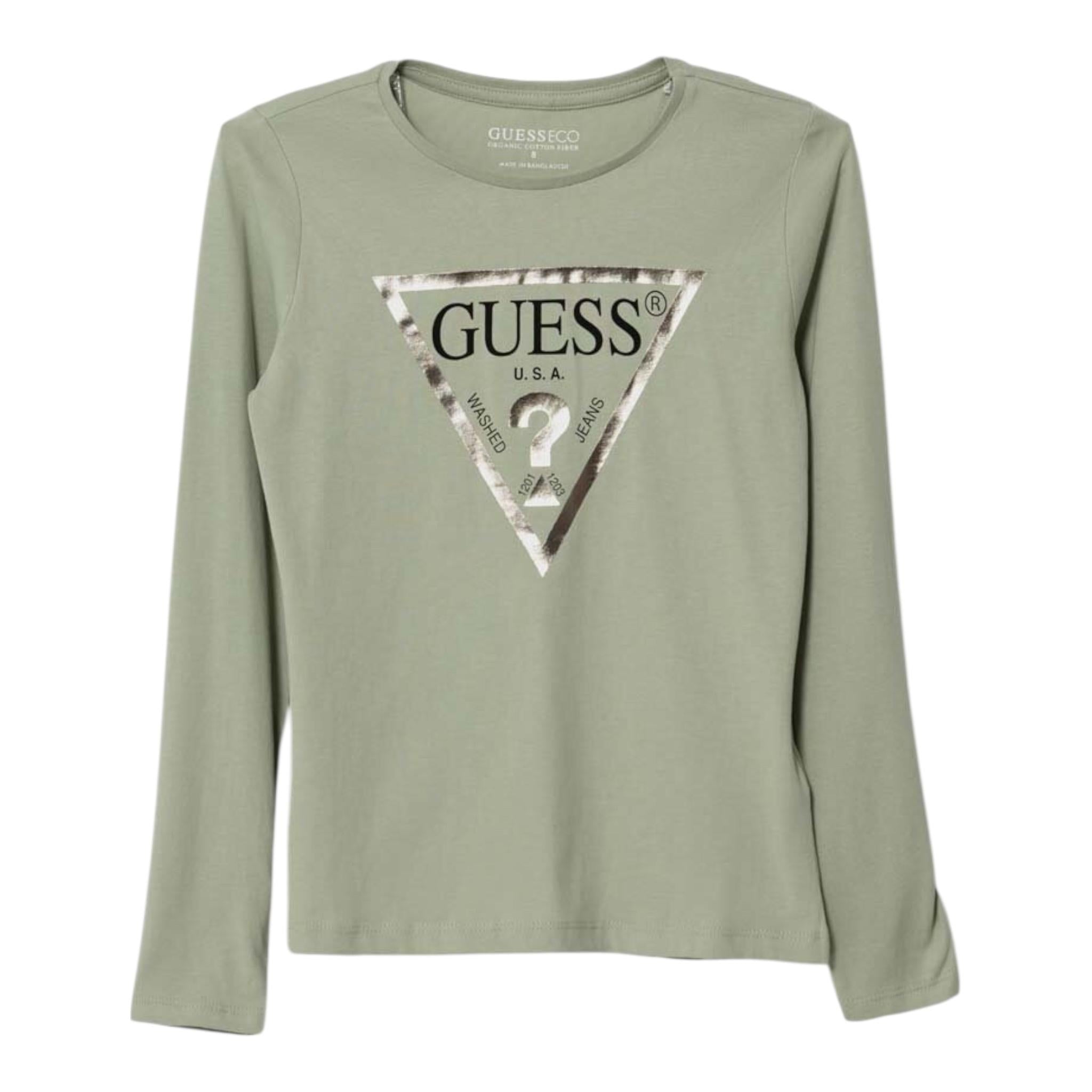 GUESS shirt girocollo tinta unita con stampa Verde per Bambina J84I36K8HM0XX VERDE GUESS