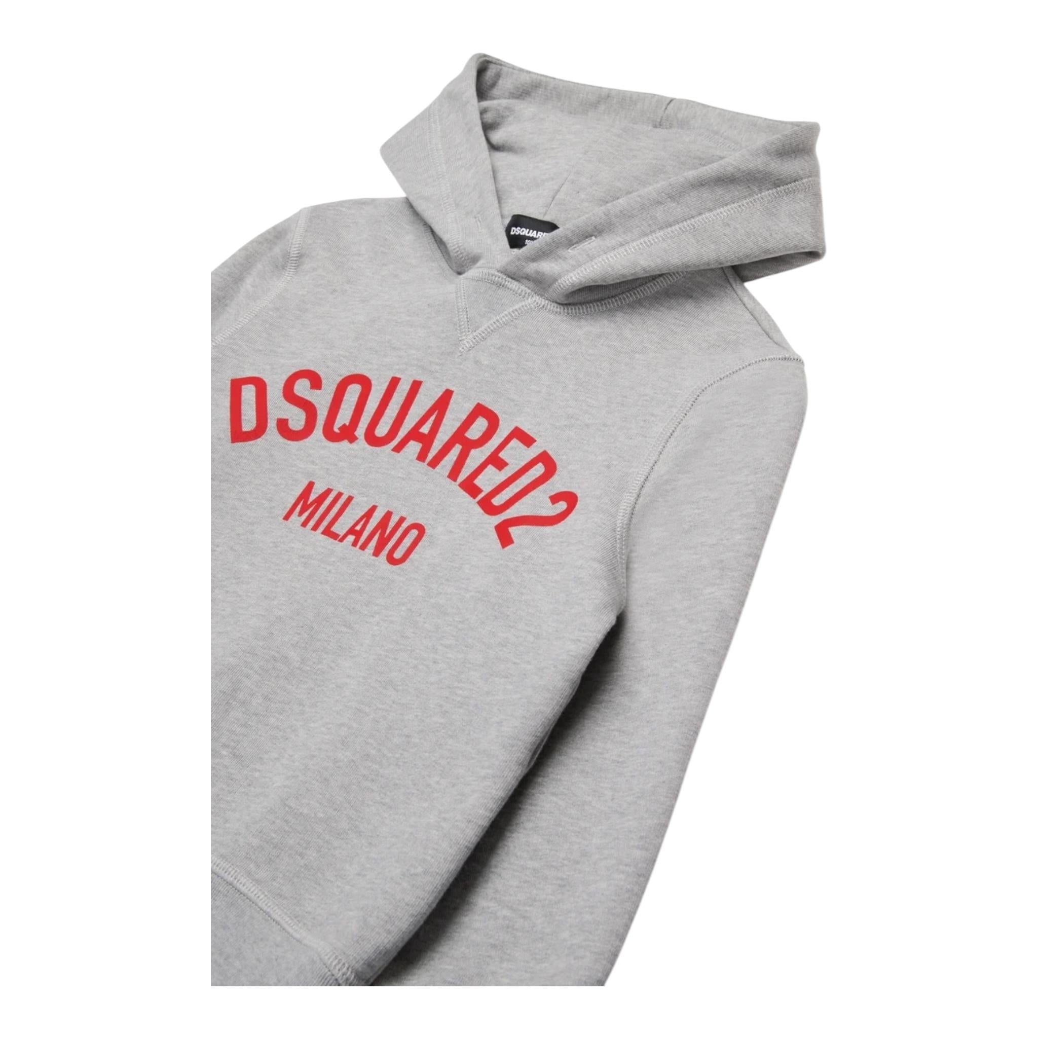 DSQUARED2 felpa chiusa con cappuccio tinta unita con stampa logo Grigio per Bambino DQ2616 GRIGIO DSQUARED2