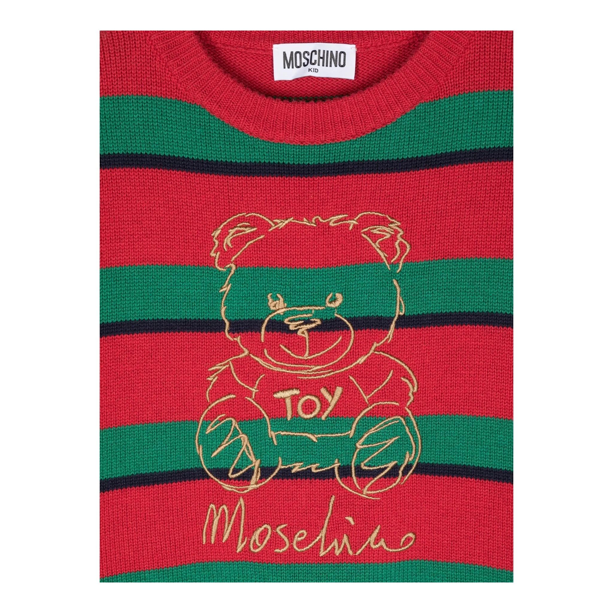 MOSCHINO maglia girocollo bicolore con orso Rosso/verde per Bambino HMW010X ROSSO/VERDE MOSCHINO