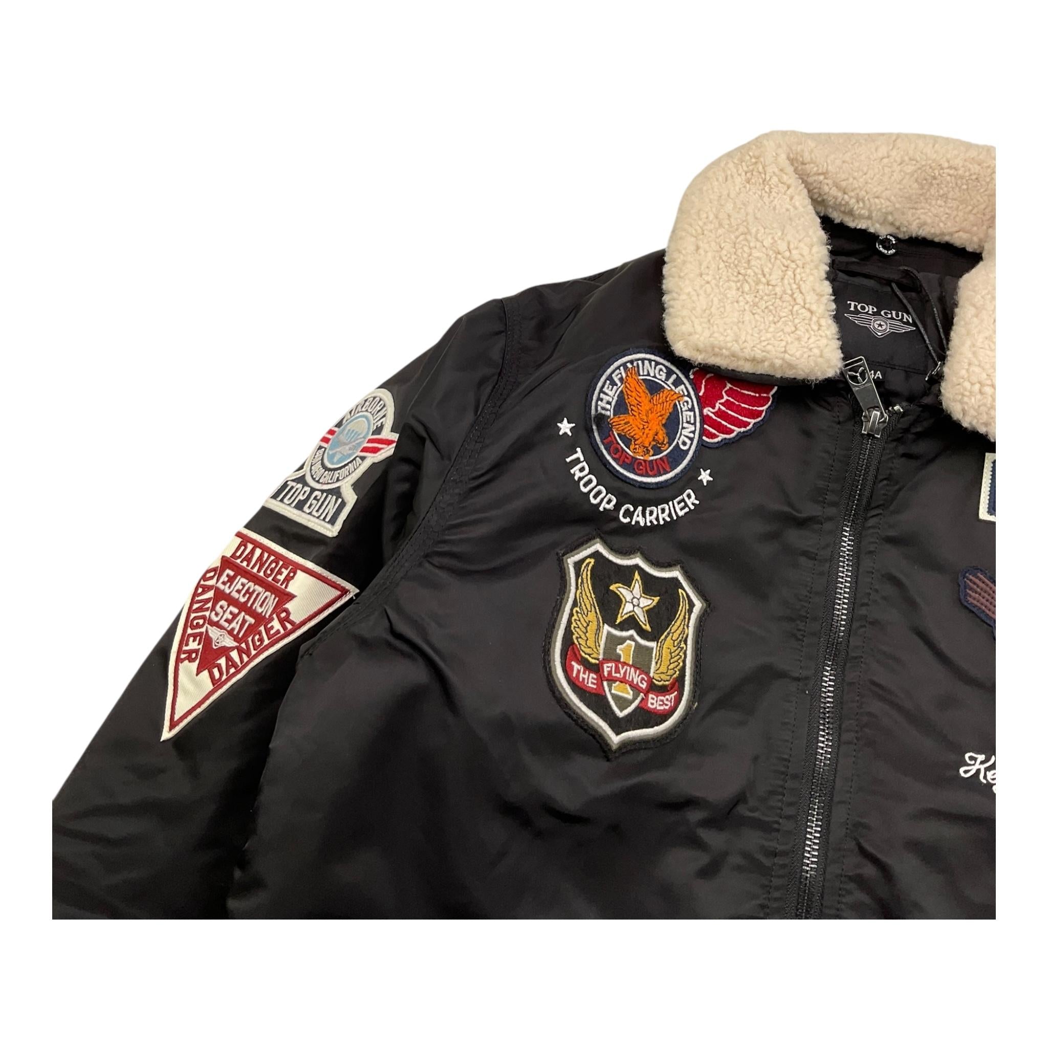 TOP GUN giubbino tinta unita con ricami e colletto pelliccia Nero per Bambino 02G0586 NERO TOP GUN