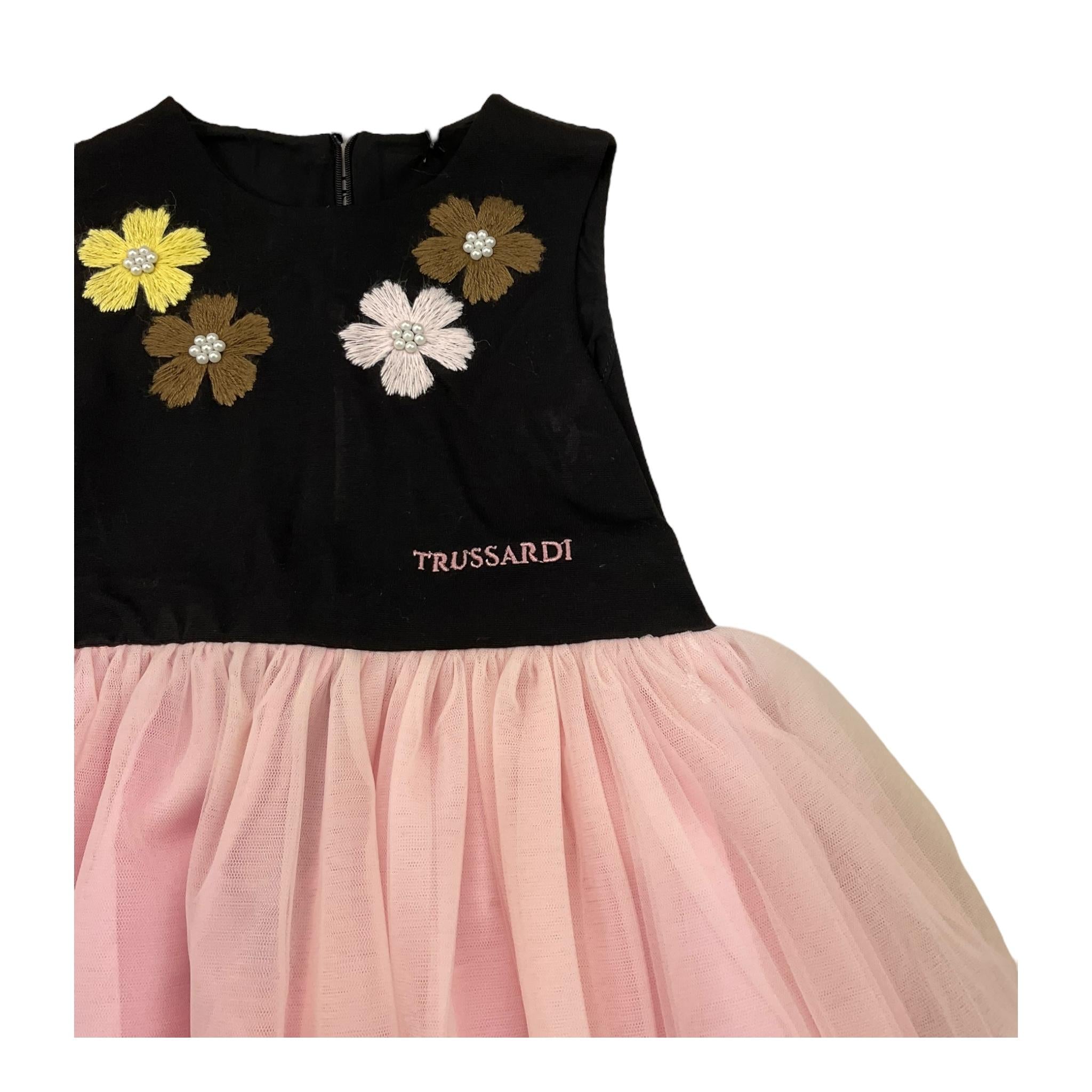 TRUSSARDI abito giromanica tinta unita con tulle Rosa/nero per Bambina TGA25097VE ROSA/NERO TRUSSARDI