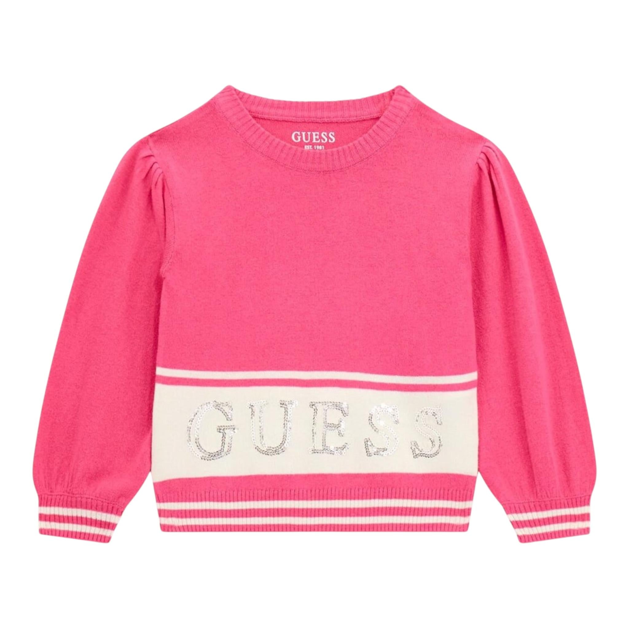 GUESS maglia girocollo tinta unita coon logo Rosa per Neonata K4YR00Z3GW0N ROSA GUESS