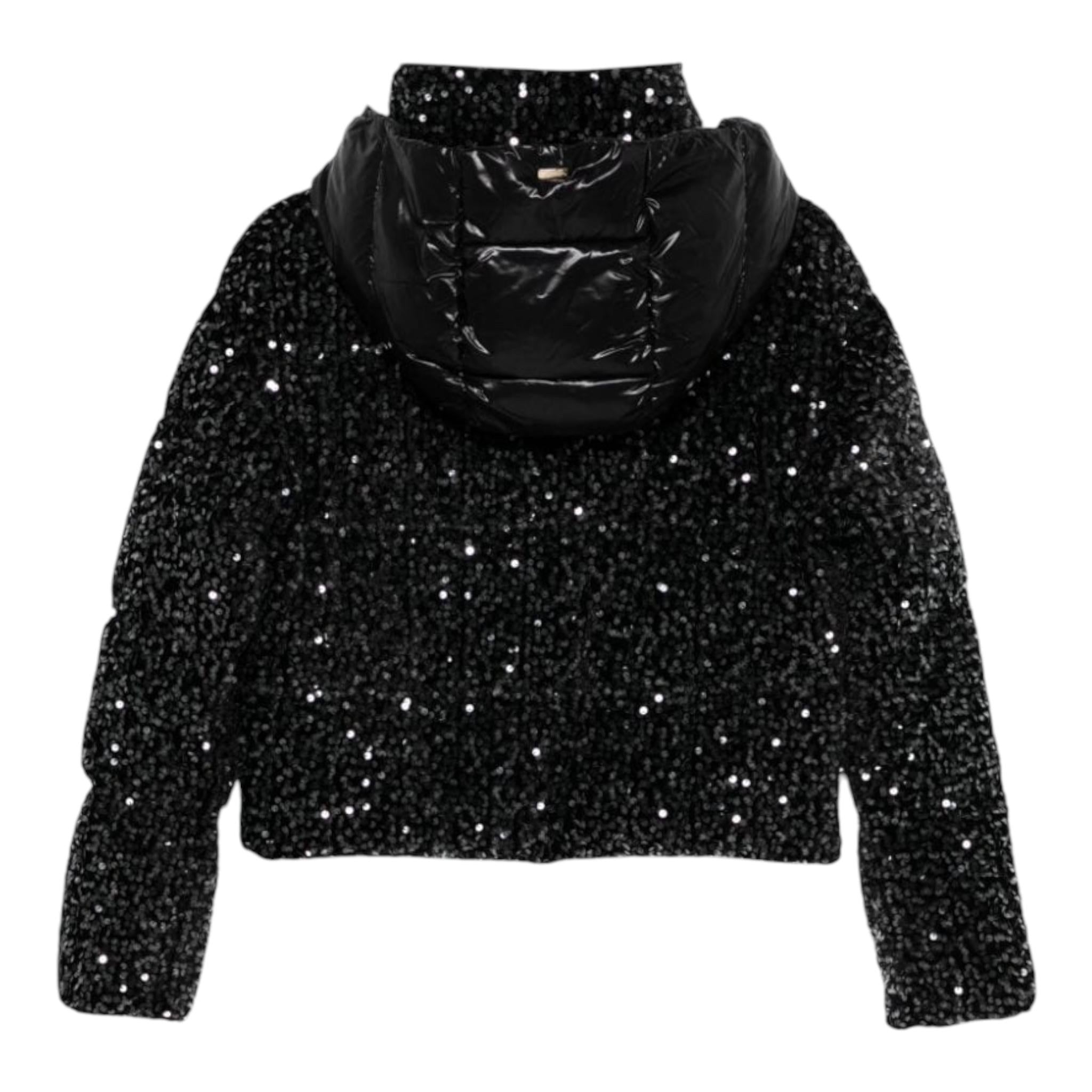 HERNO giubbino tinta unita cn cappuccio e paillettes Nero per Bambina PI000174GX NERO HERNO