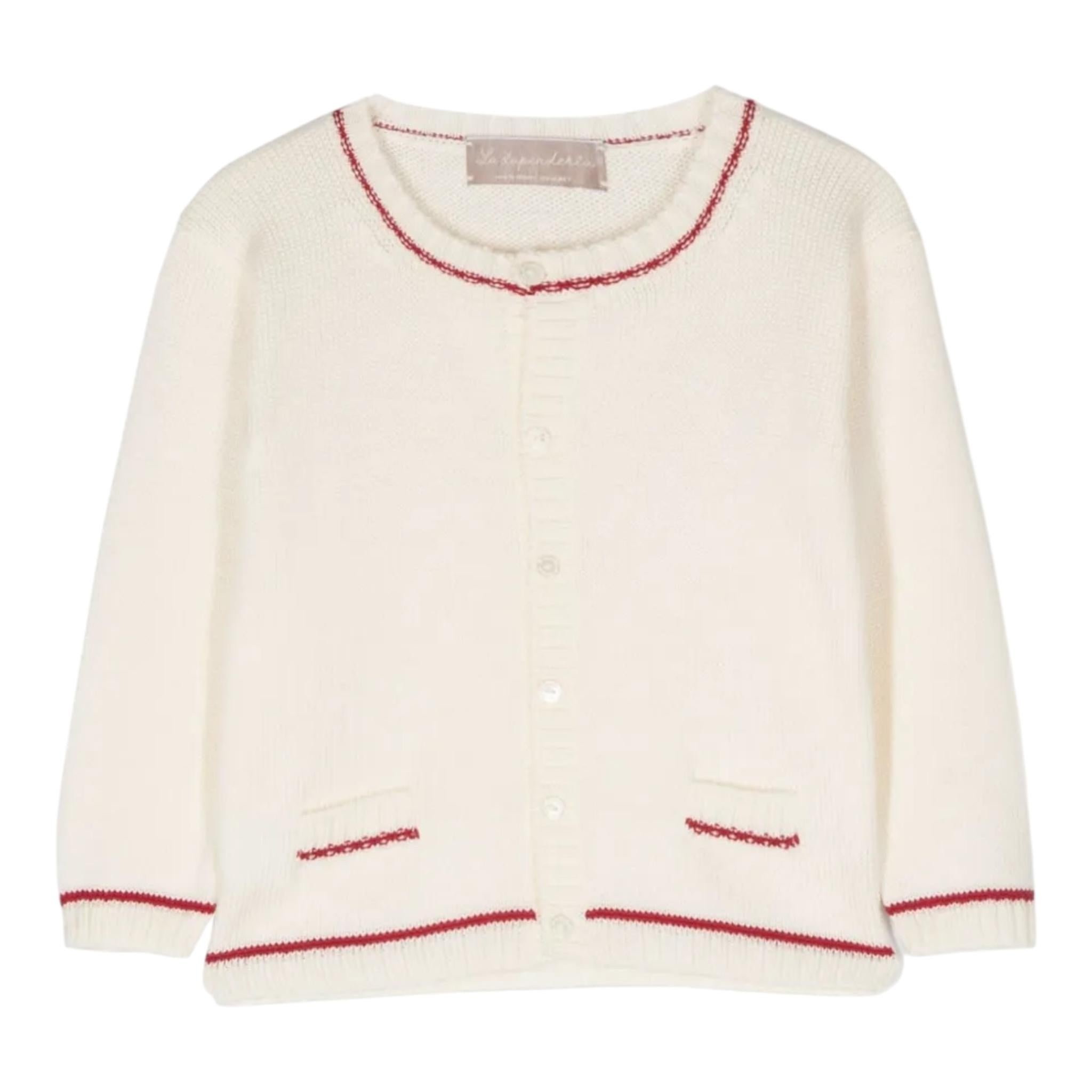 LA STUPENDERIA cardigan tinta unita con profili in contrasto Panna per Neonata WCCR65 PANNA LA STUPENDERIA