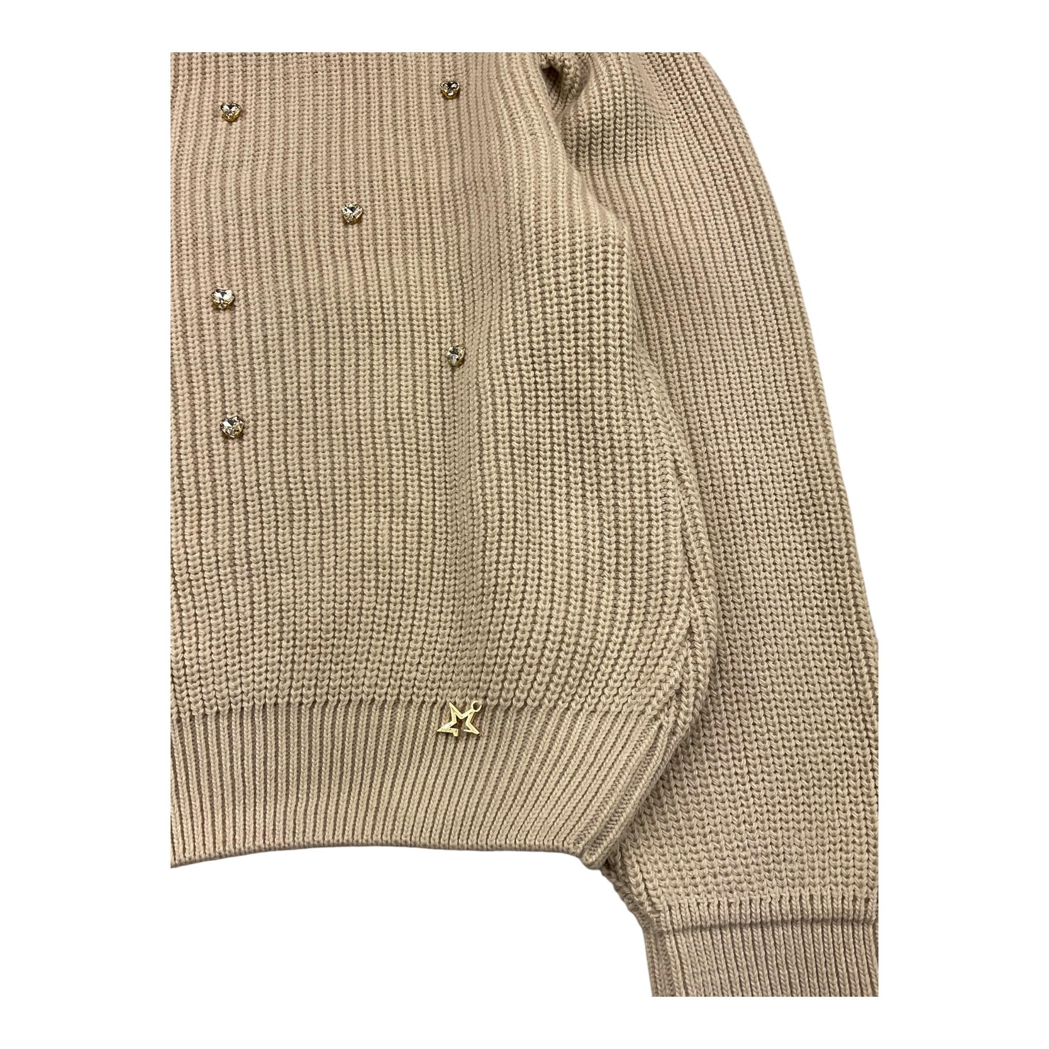 NAIDA maglia collo alto tinta unita con applicazioni Beige per Bambina NAMA306 BEIGE NAIDA