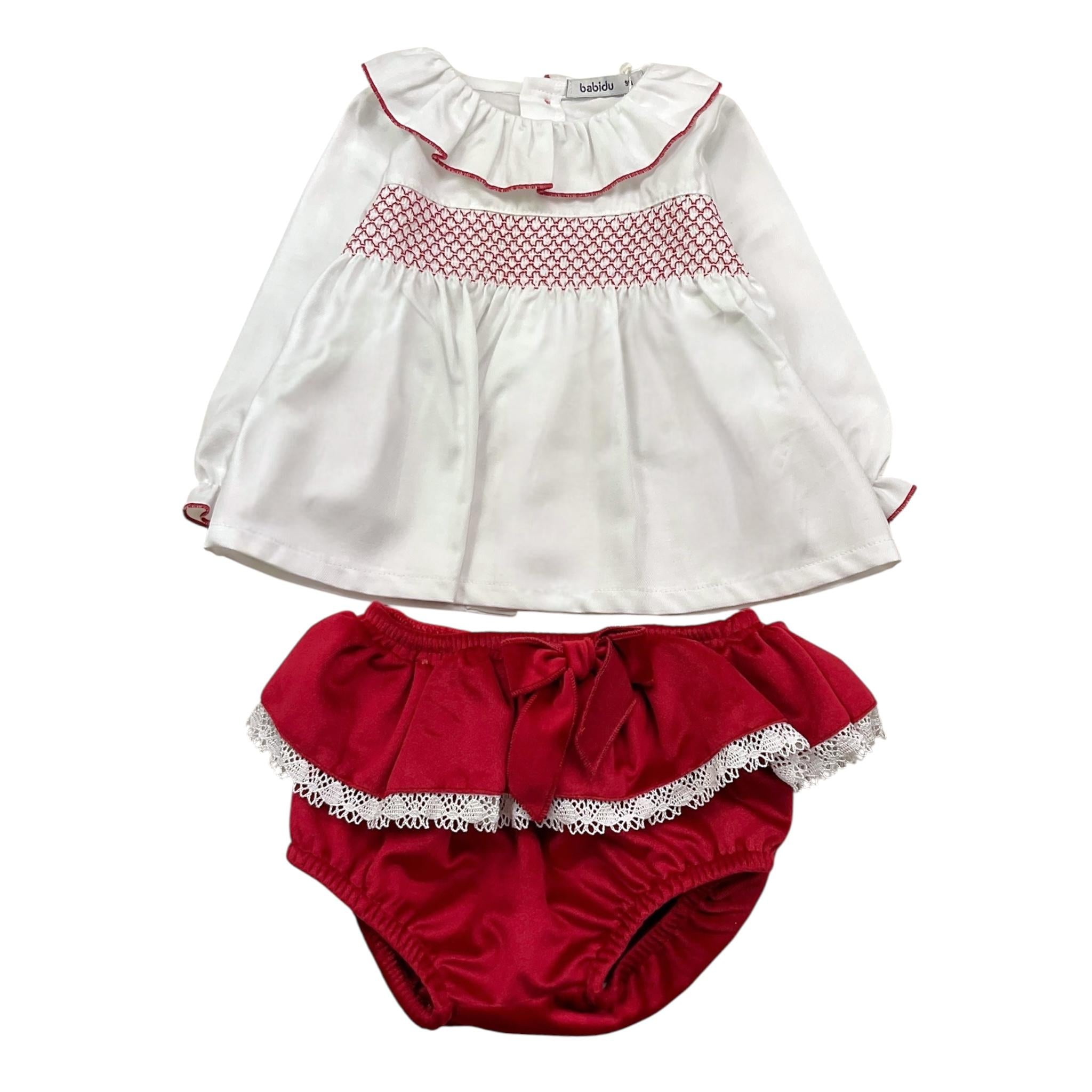 BABIDU completo 2pz bicolore camicia-coulotte Bianco/rosso per Neonata 41661 BIANCO/ROSSO BABIDU