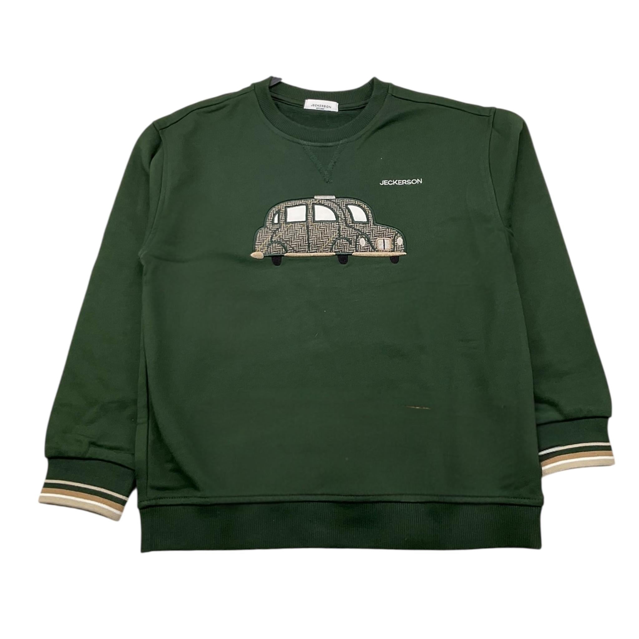 JECKERSON felpa chiusa girocollo tinta unita cn stampa macchina Verde per Bambino JB4286 VERDE JECKERSON