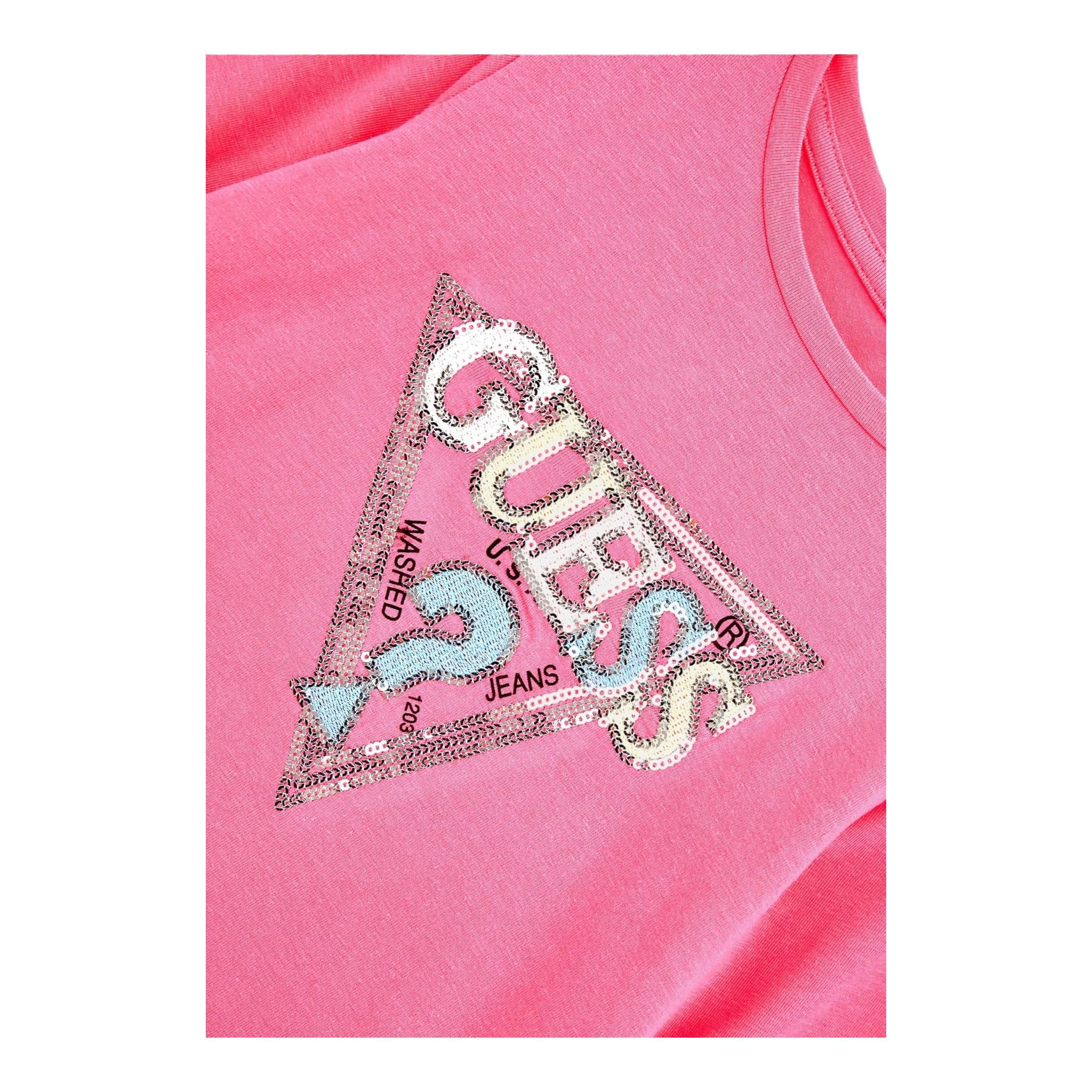 GUESS shirt tinta unita girocollo con stampa Fuxia per Bambina J4YI05K6YW4 FUXIA GUESS