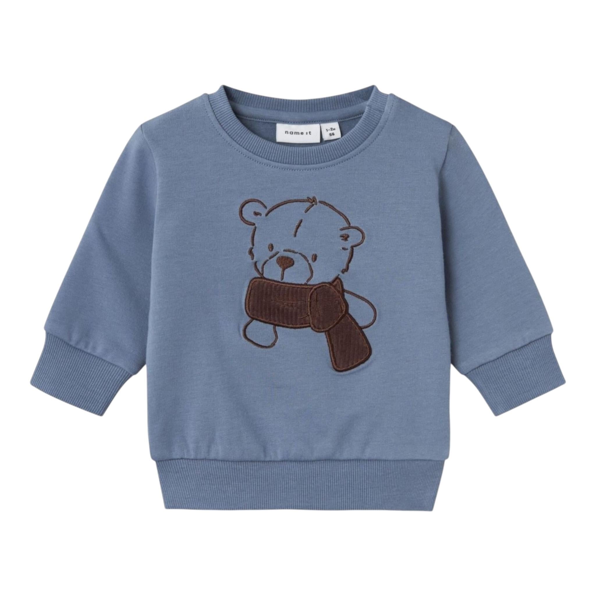 NAME.IT felpa chiusa girocollo tinta unita con ricami orso Petrolio per Neonato 13236038 PETROLIO NAME.IT