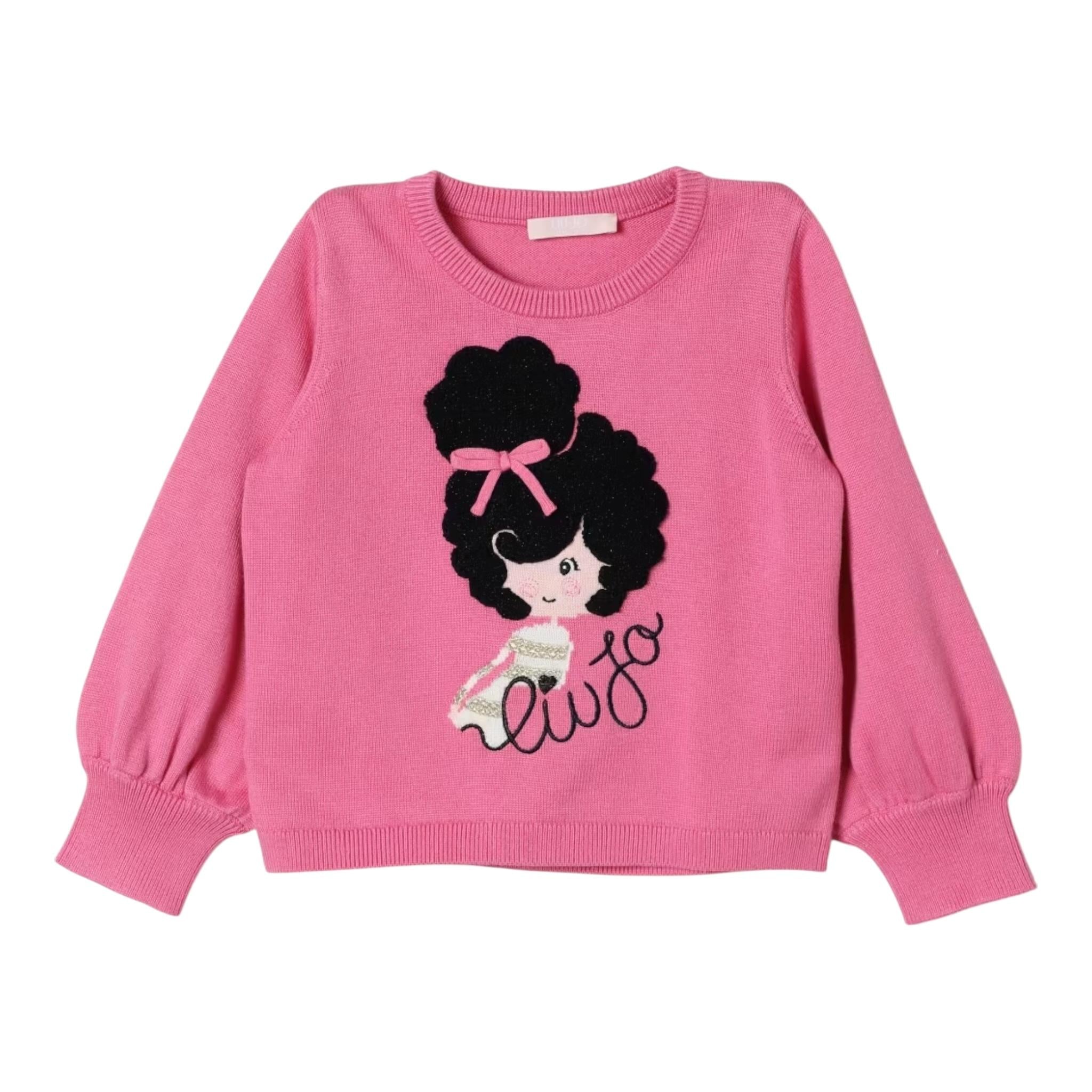 LIU JO maglia girocollo tinta unita con stampa in contrasto Rosa per Neonata KF4037XX ROSA LIU JO