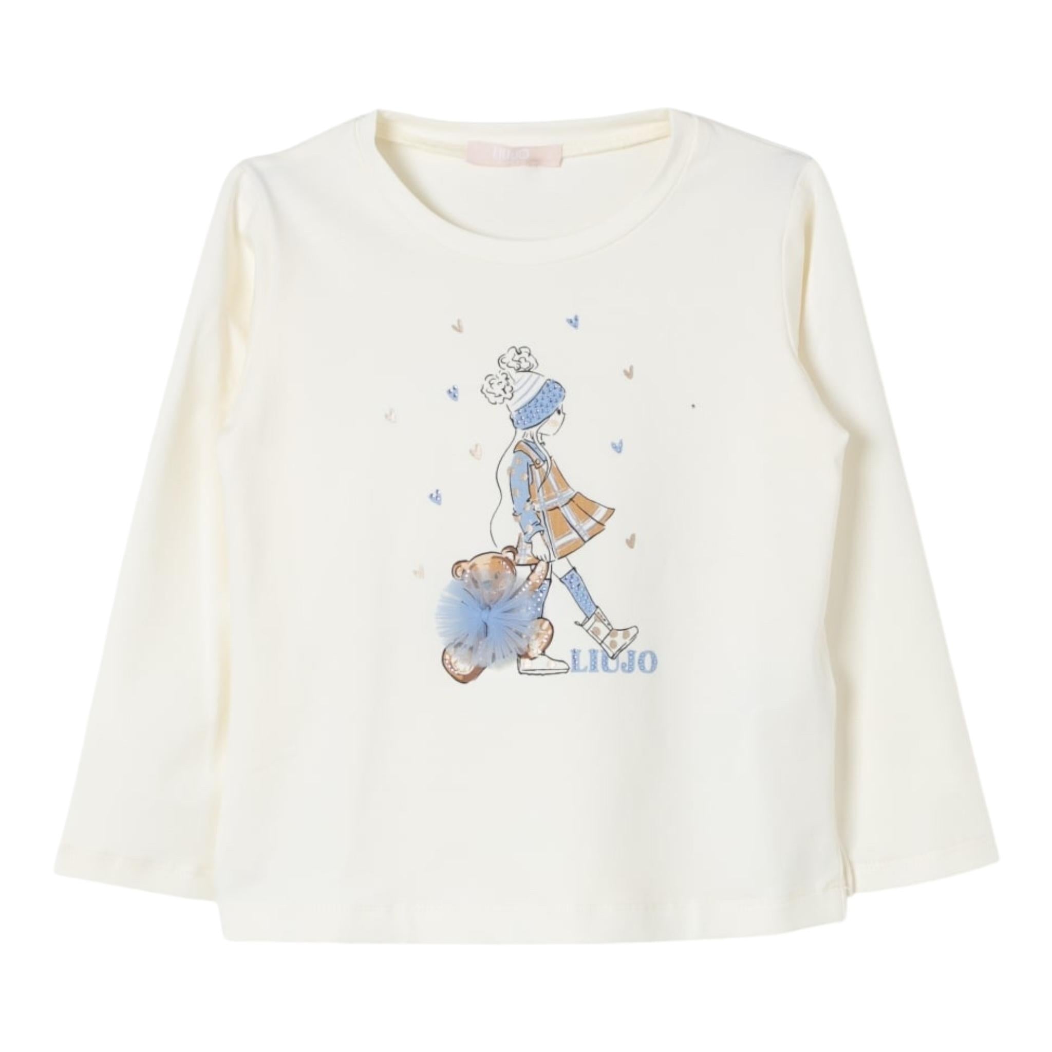 LIU JO shirt girocollo tinta unita con stampa Panna per Bambina KF4066J0088 PANNA LIU JO