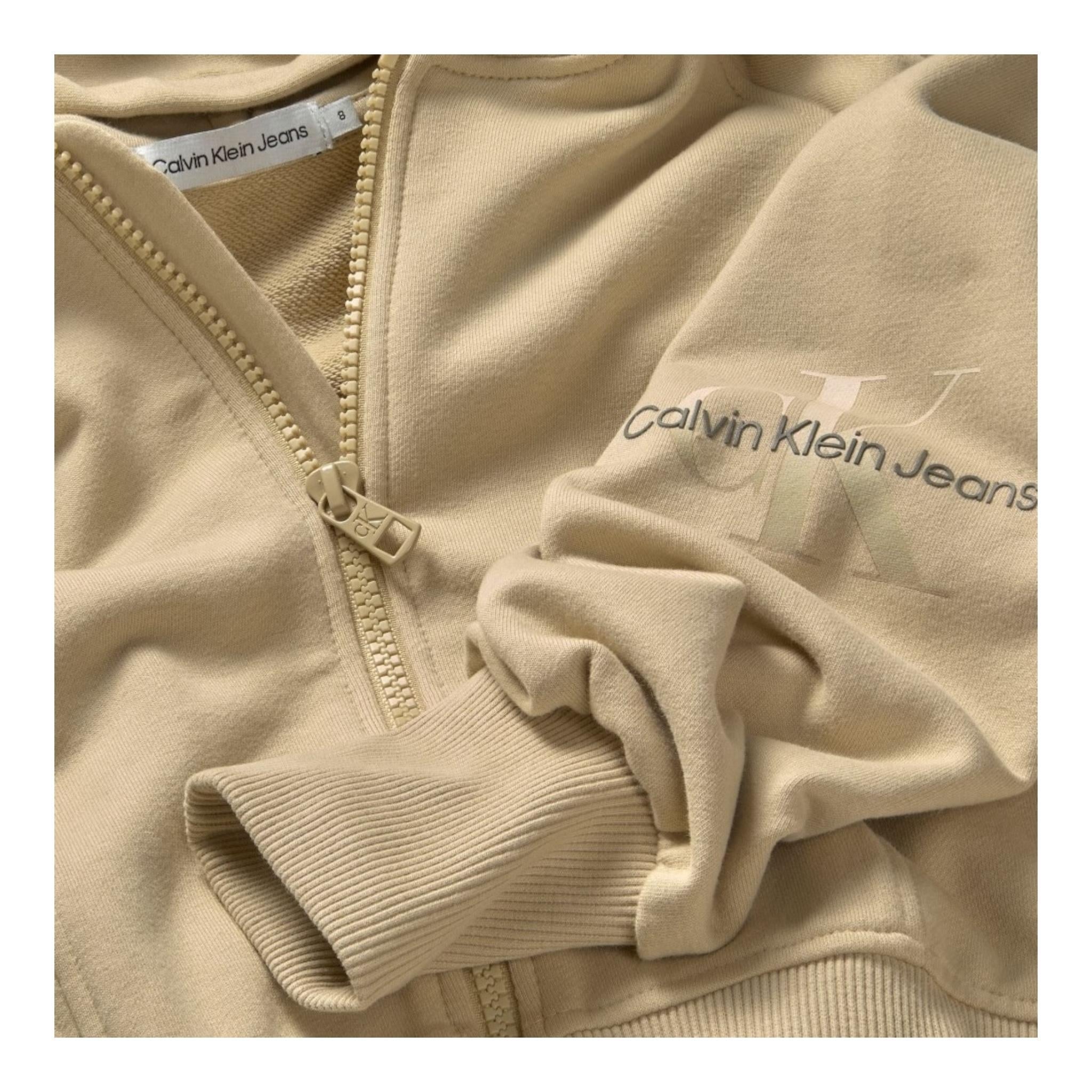 CALVIN KLEIN felpa tinta unita con zip e cappuccio Beige per Bambina IG0IG02541 BEIGE CALVIN KLEIN
