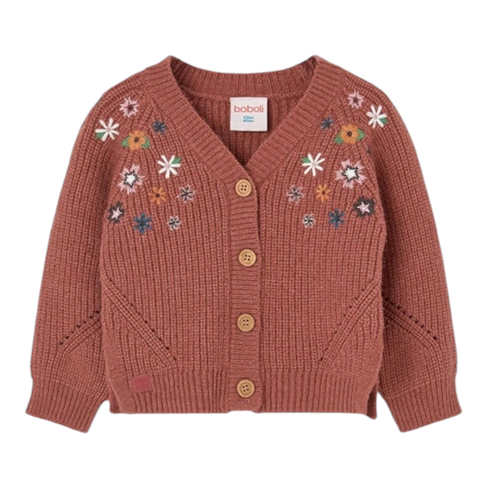 BOBOLI cardigan scollo a v con ricami Terra per Bambina 239194 TERRA BOBOLI