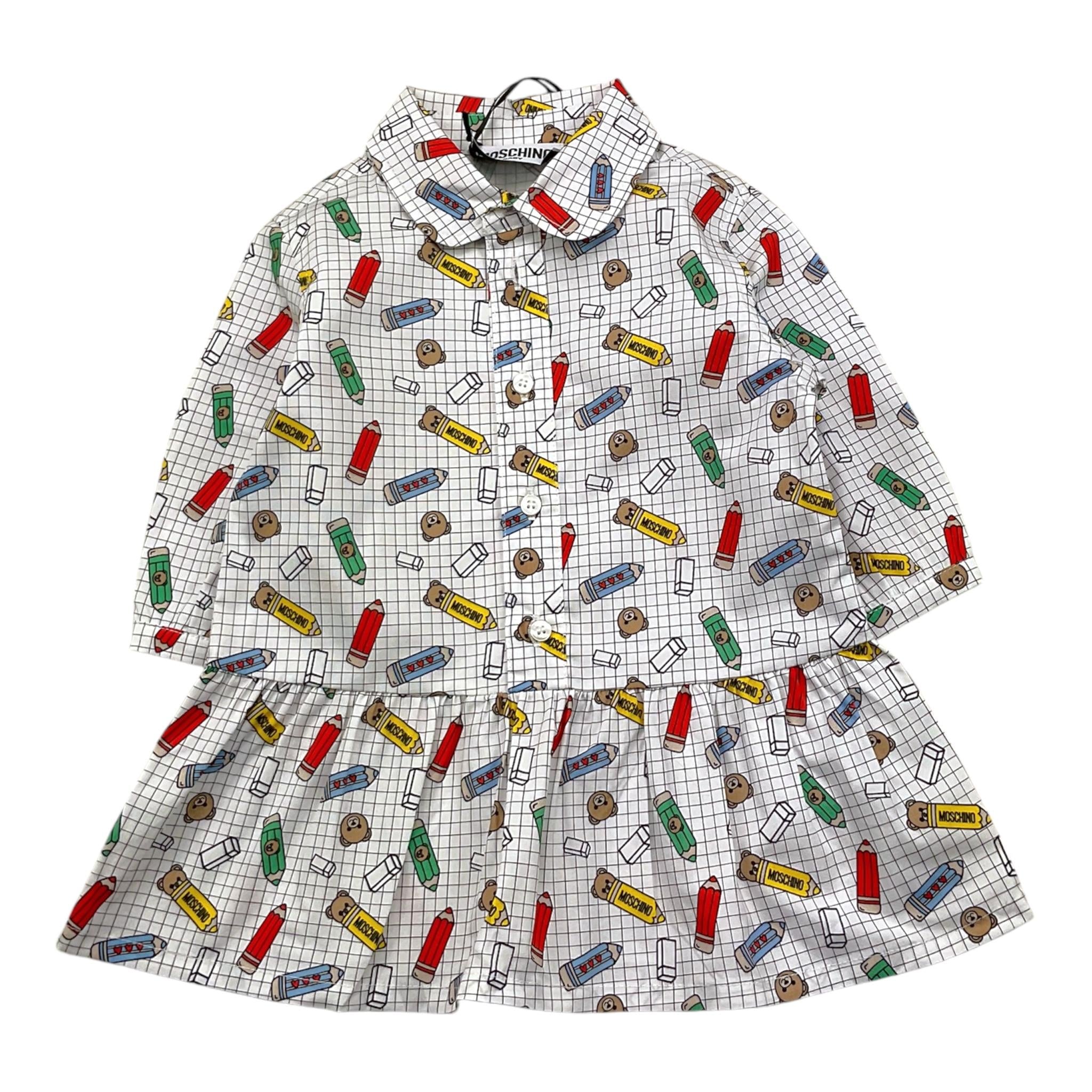 MOSCHINO abito camicia tinta unita con stampa Bianco per Neonata MDV0CQ BIANCO MOSCHINO