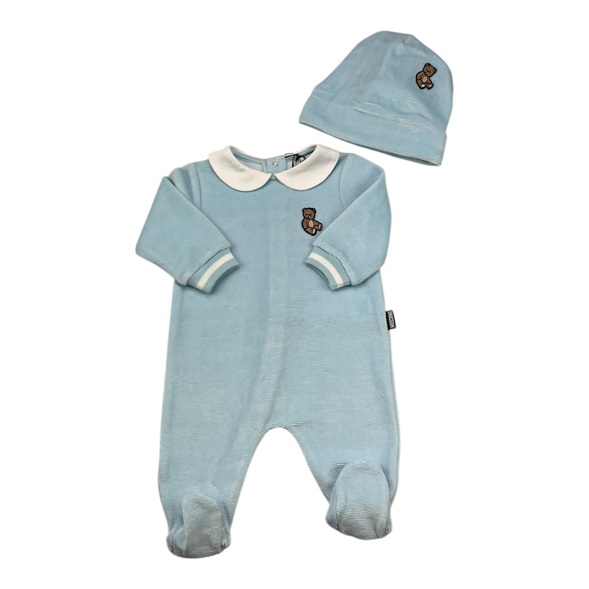 MOSCHINO set tutina-cappello tinta unita Azzurro per Neonato MUY08K AZZURRO MOSCHINO