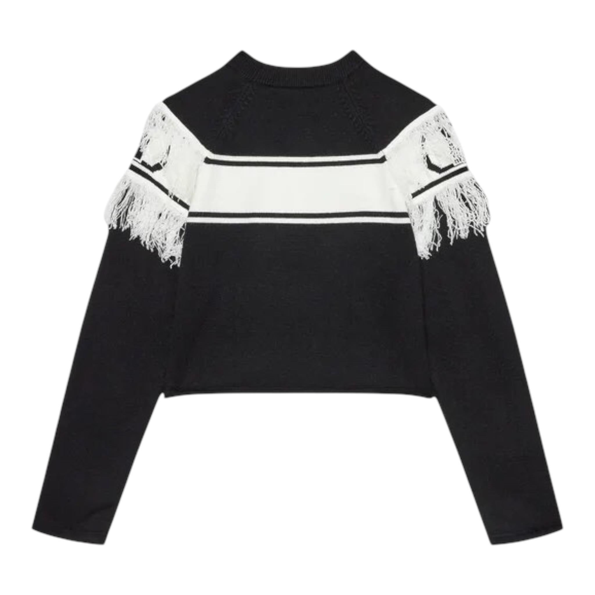 TWINSET maglia girocollo tinta unita con frange Nero per Bambina 242GJ3163XXX NERO TWINSET