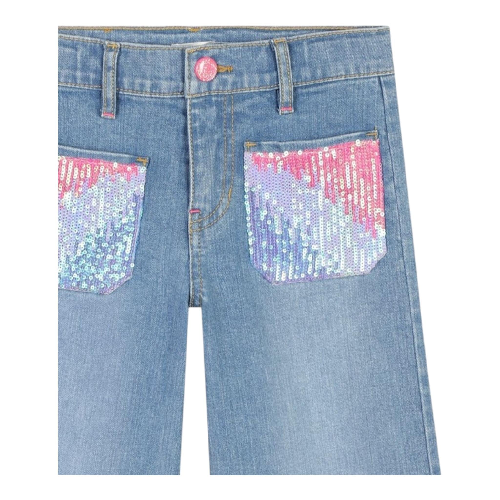 BillIEBLUSH jeans tinta unita con paillettes Azzurro per Bambina U20454 AZZURRO BillIEBLUSH