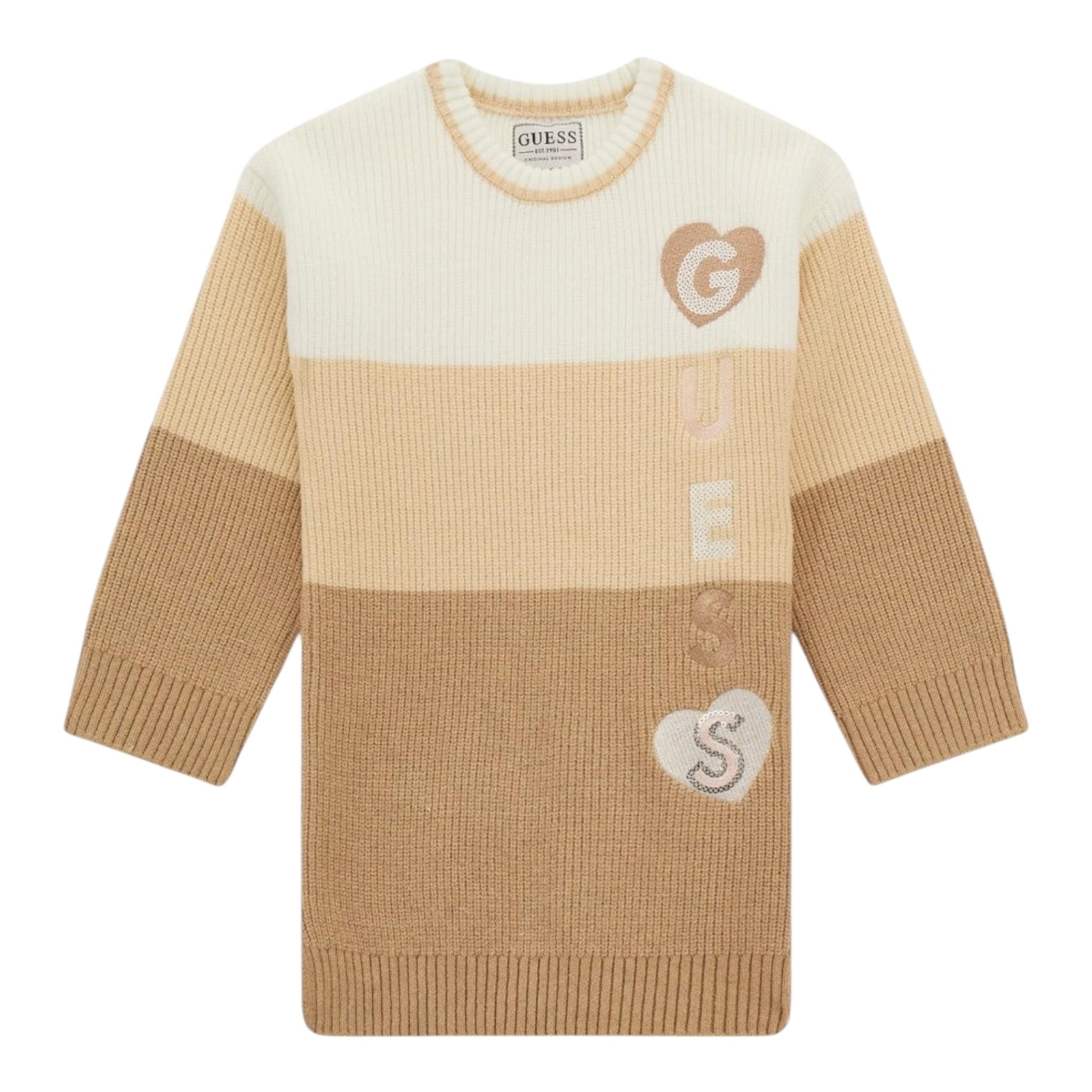 GUESS abito bicolore girocollo con stampa Beige/panna per Neonata K4BK19Z3FU0 BEIGE/PANNA GUESS