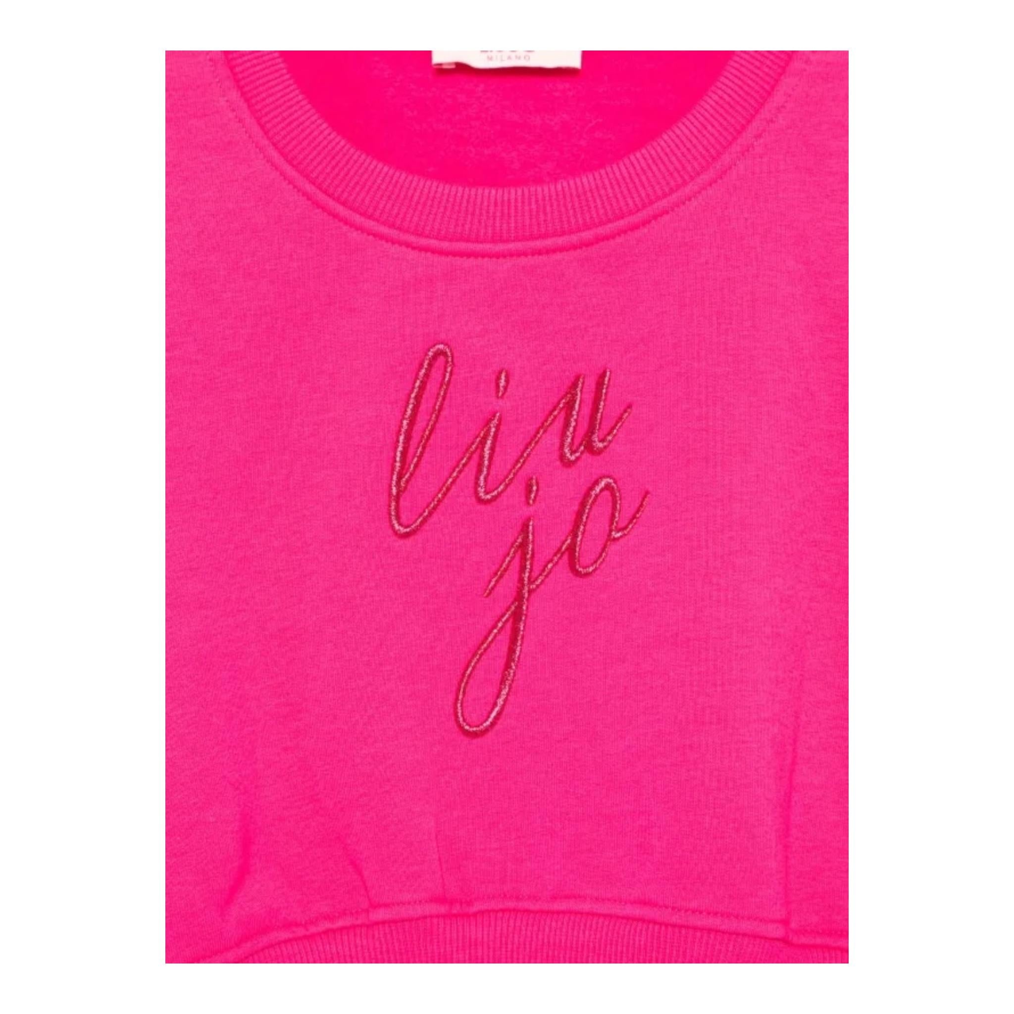 LIU JO felpa modello crop tinta unita con stampa Fuxia per Bambina GF4092 FUXIA LIU JO