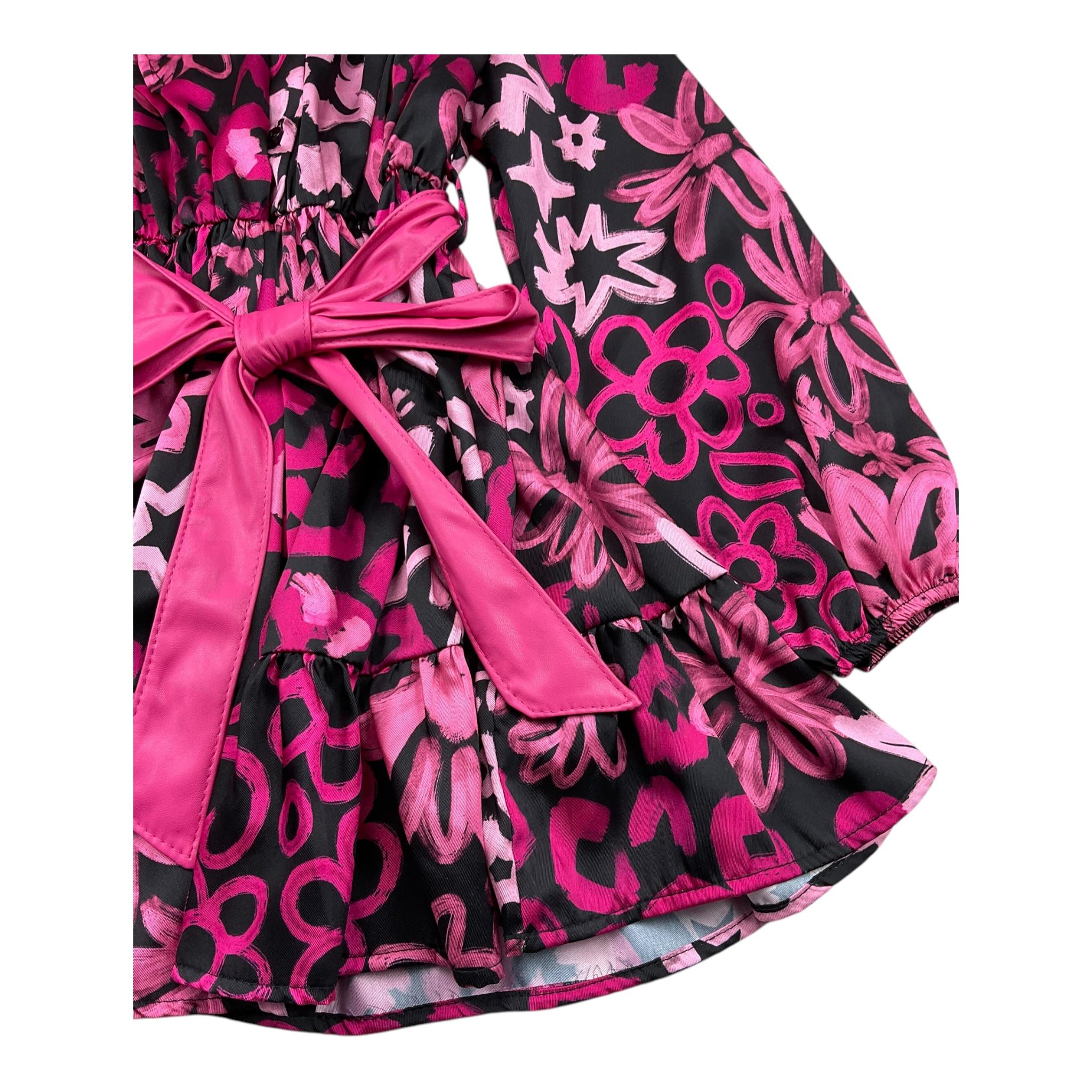 NAIDA abito manica lunga stampa fantasia Fuxia per Bambina NAAB289 FUXIA NAIDA