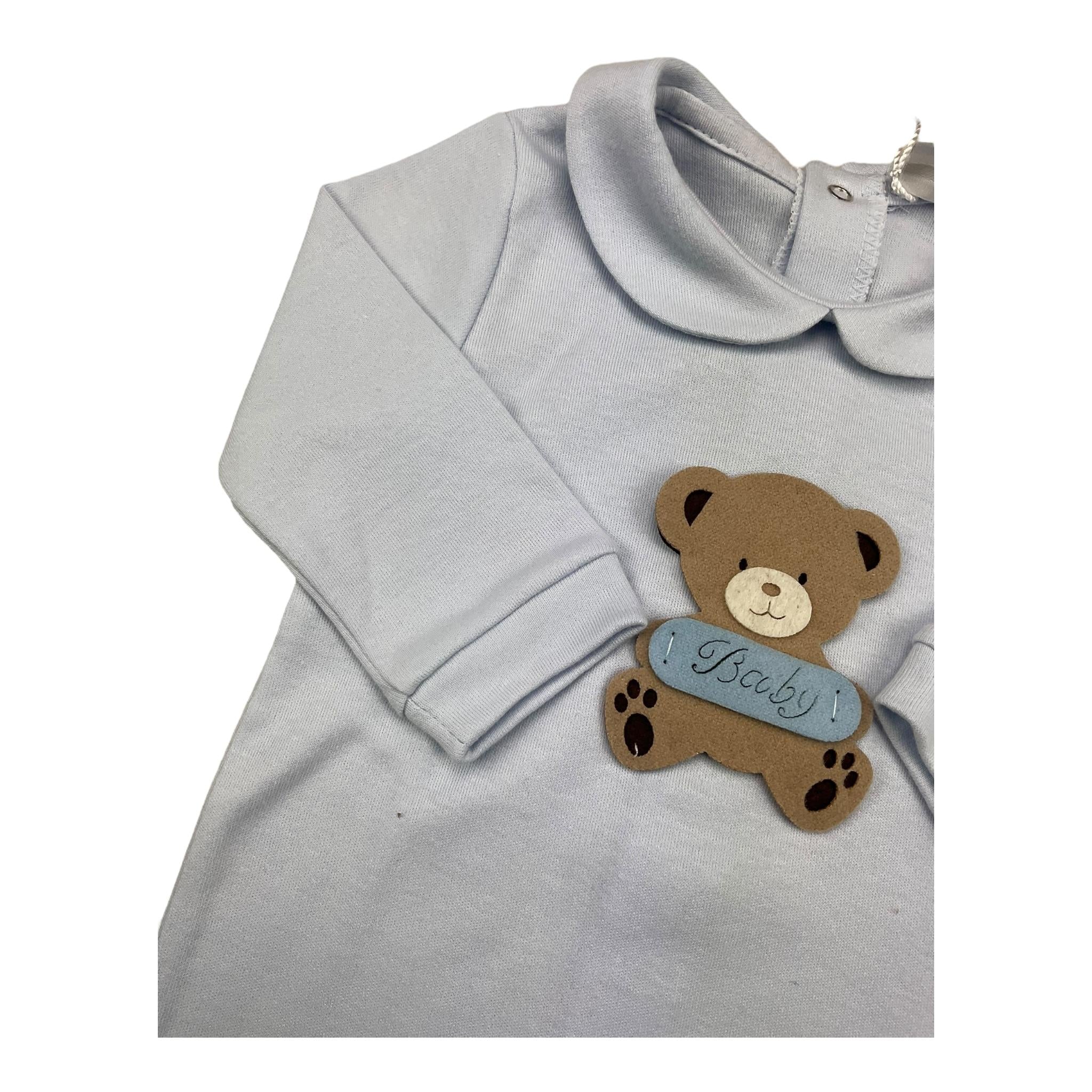 STORY LORIS tutina manica lunga tinta unita con orso Azzurro per Neonato SL12905 AZZURRO STORY LORIS