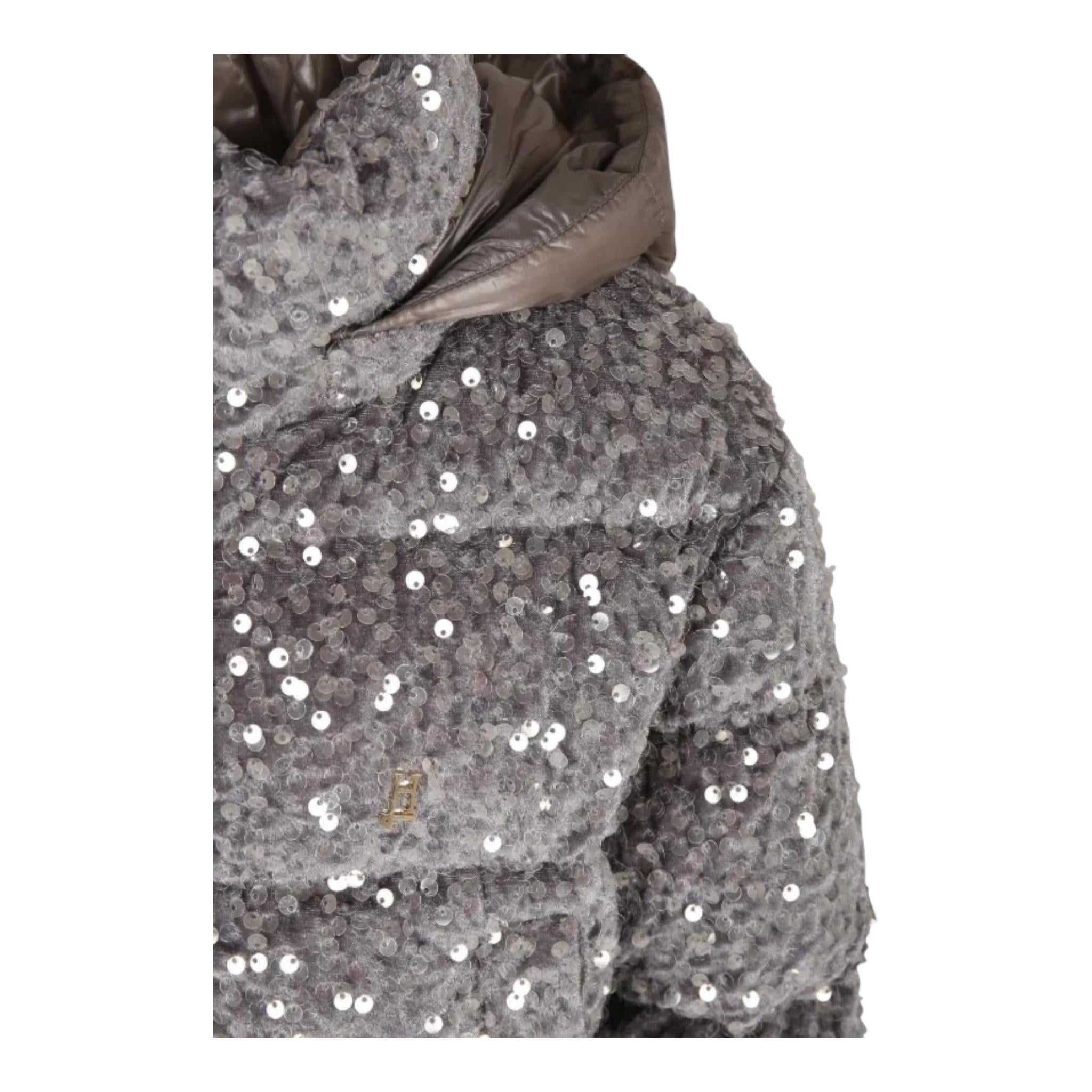 HERNO giubbino tinta unita cn cappuccio e paillettes Grigio per Bambina PI000174G GRIGIO HERNO