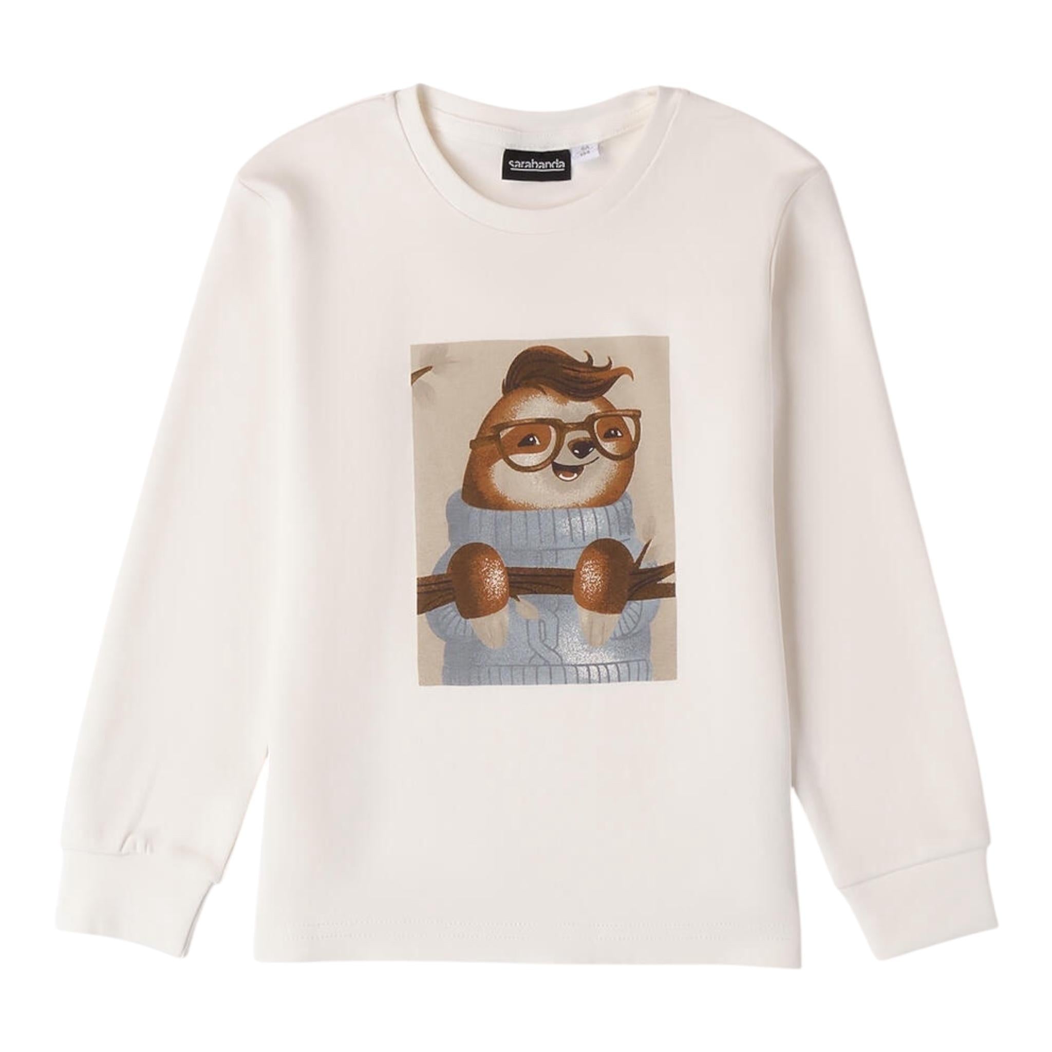 SARABANDA shirt girocollo tinta unita con stampa in contrasto Panna per Bambino 0A146 PANNA SARABANDA