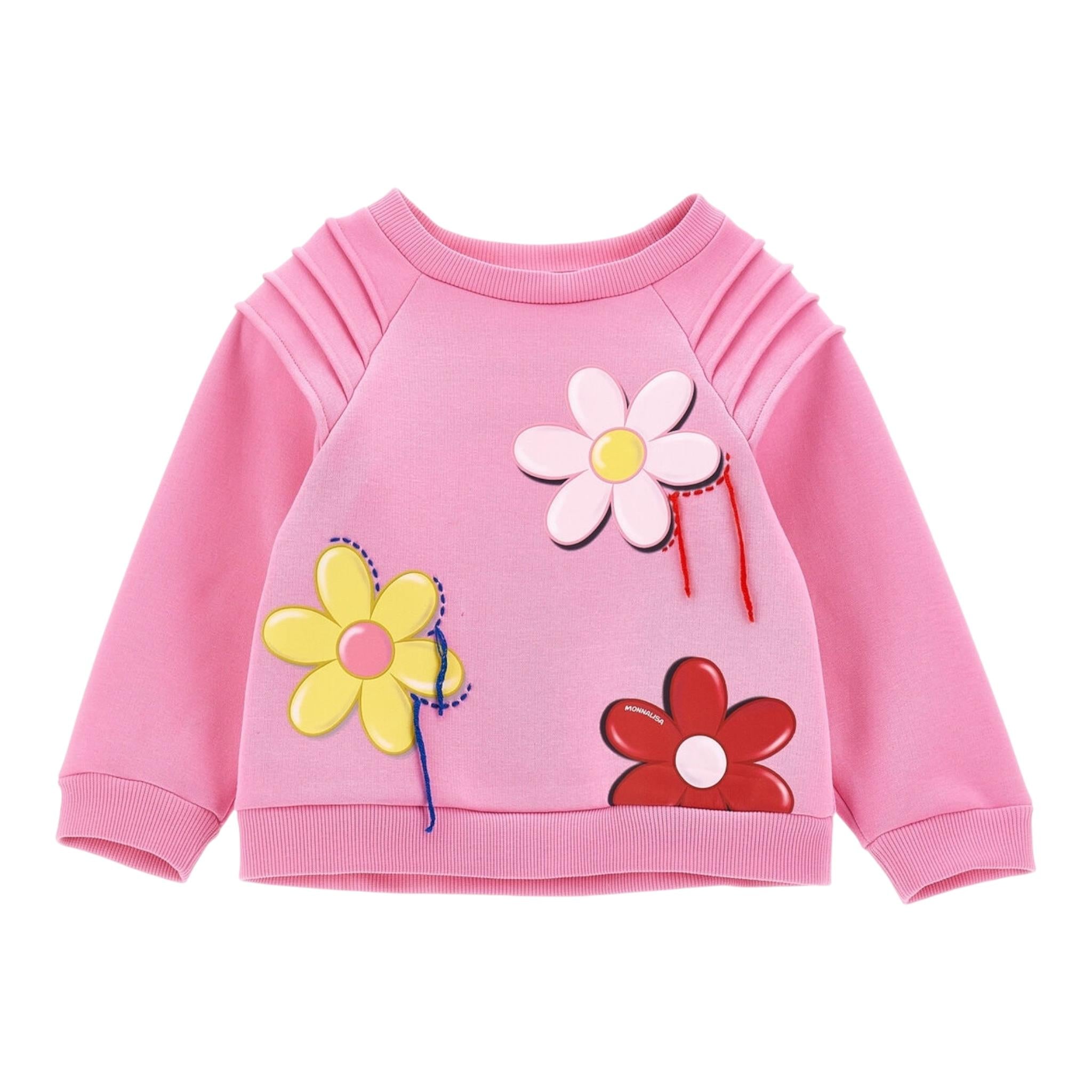 MONNALISA felpa chiusa girocollo tinta unita con stampa fiori Rosa per Bambina 19D628 ROSA MONNALISA