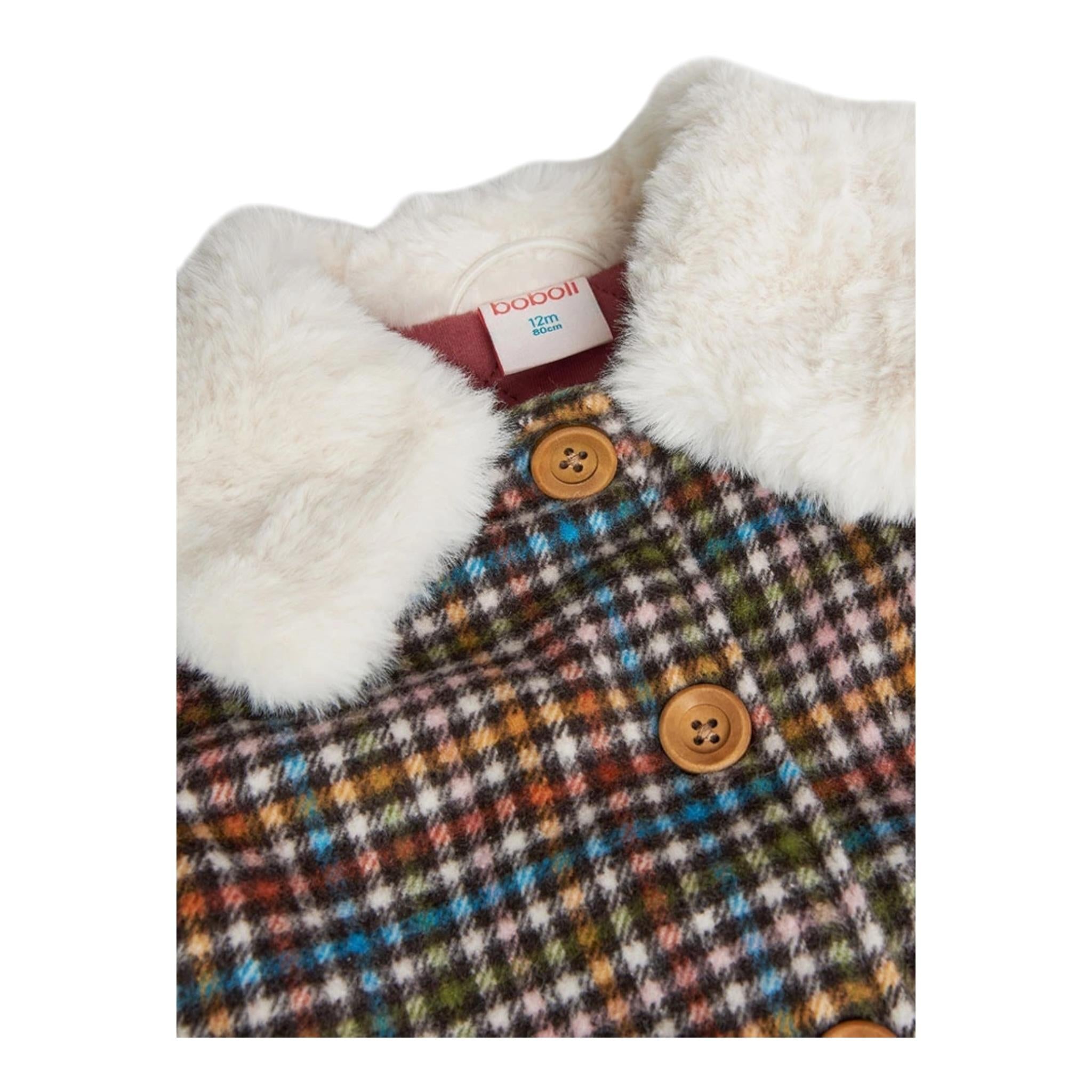 BOBOLI cappotto fantasia quadretti con colletto pelliccia Multicolor per Bambino 239183 MULTICOLOR BOBOLI