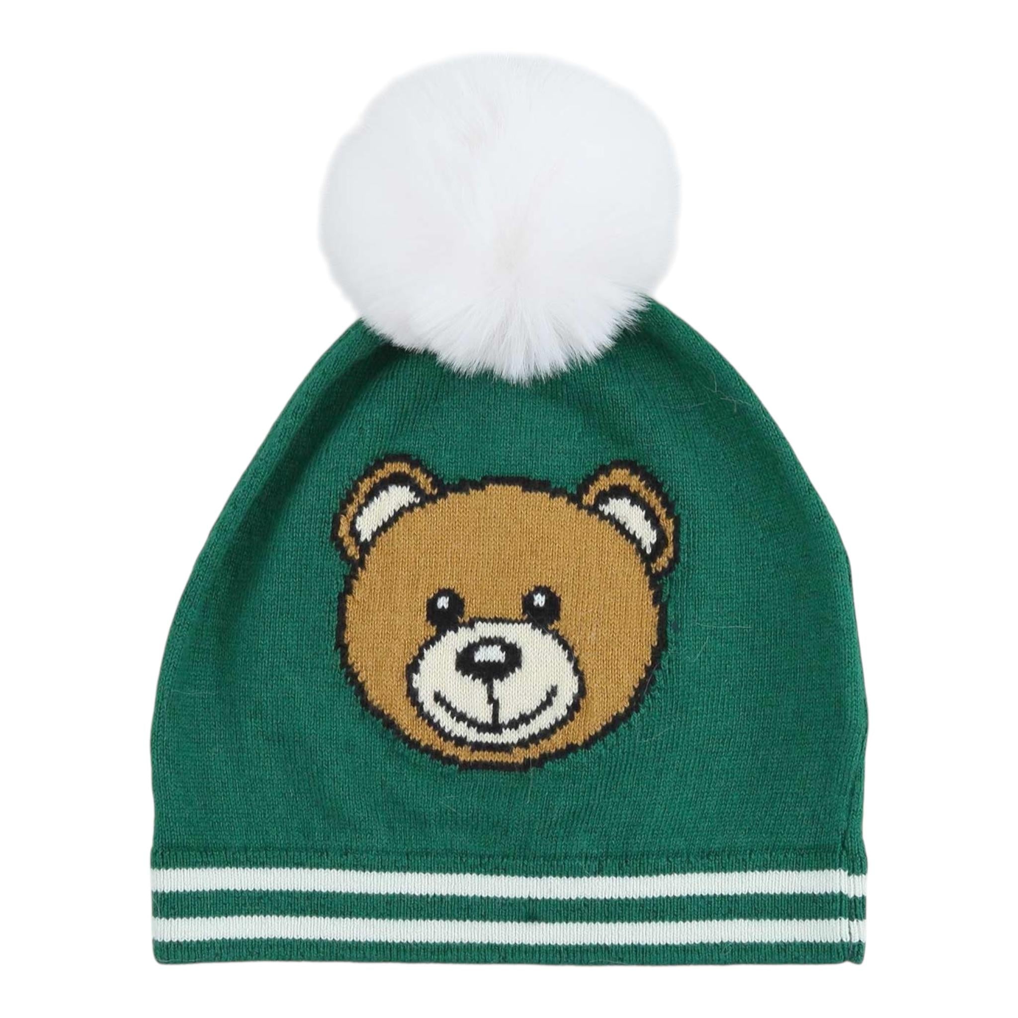 MOSCHINO cappello tinta unita con stampa e pon pon Verde per Neonato MUX04WX VERDE MOSCHINO