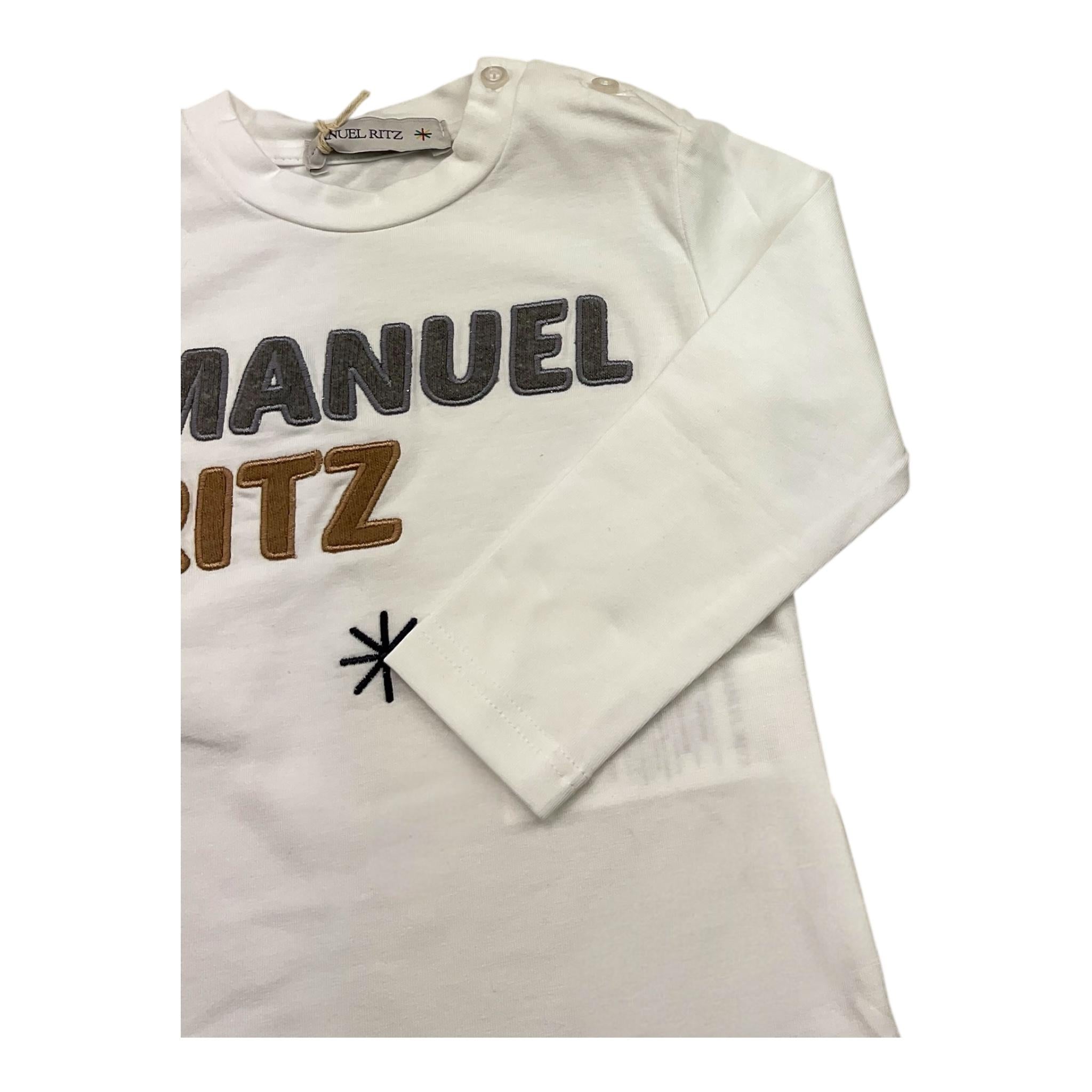 MANUEL RITZ shirt girocollo tinta unita con stampa logo Bianco per Neonato MR2804X BIANCO MANUEL RITZ
