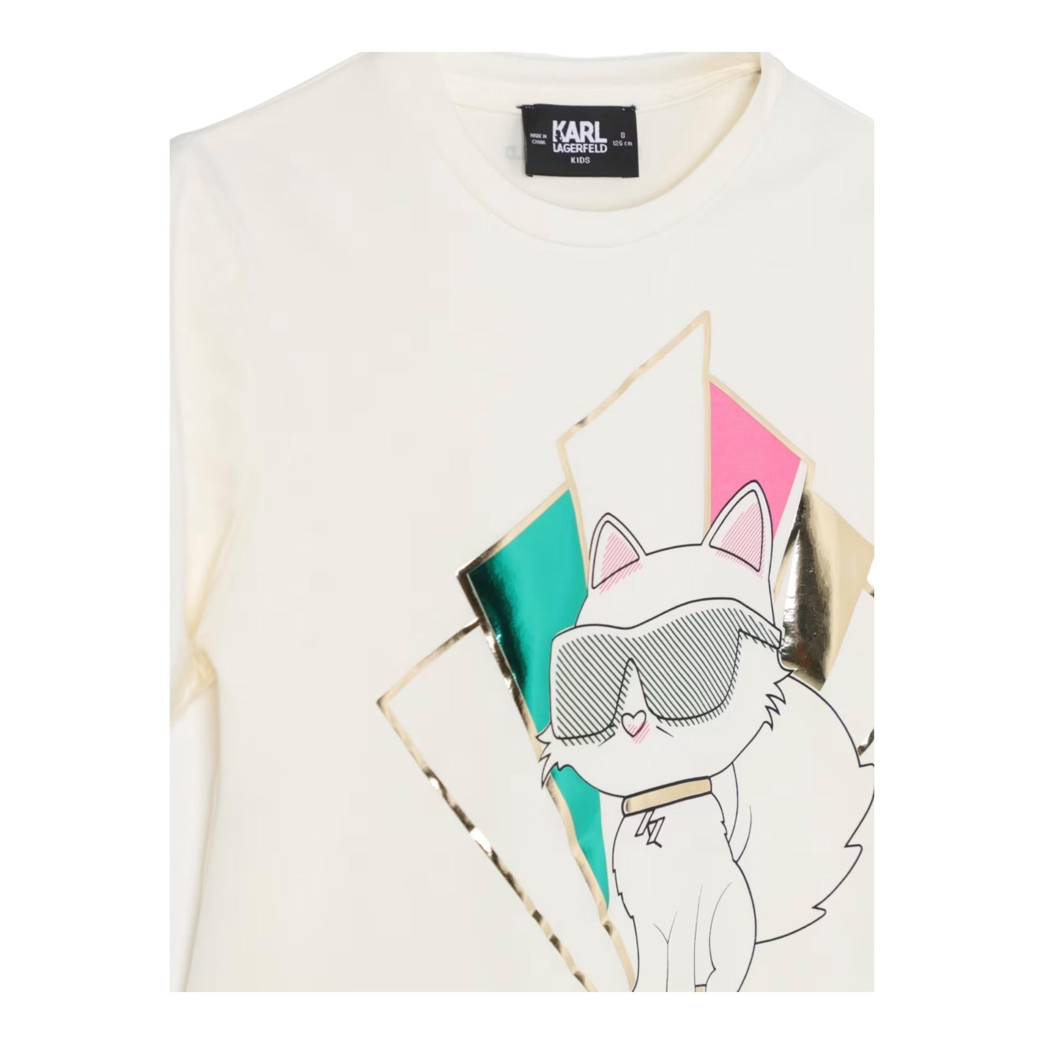 KARL LAGERFELD t-shirt girocollo tinta unita con stampa in contradt Panna per Bambina Z30184 PANNA KARL LAGERFELD
