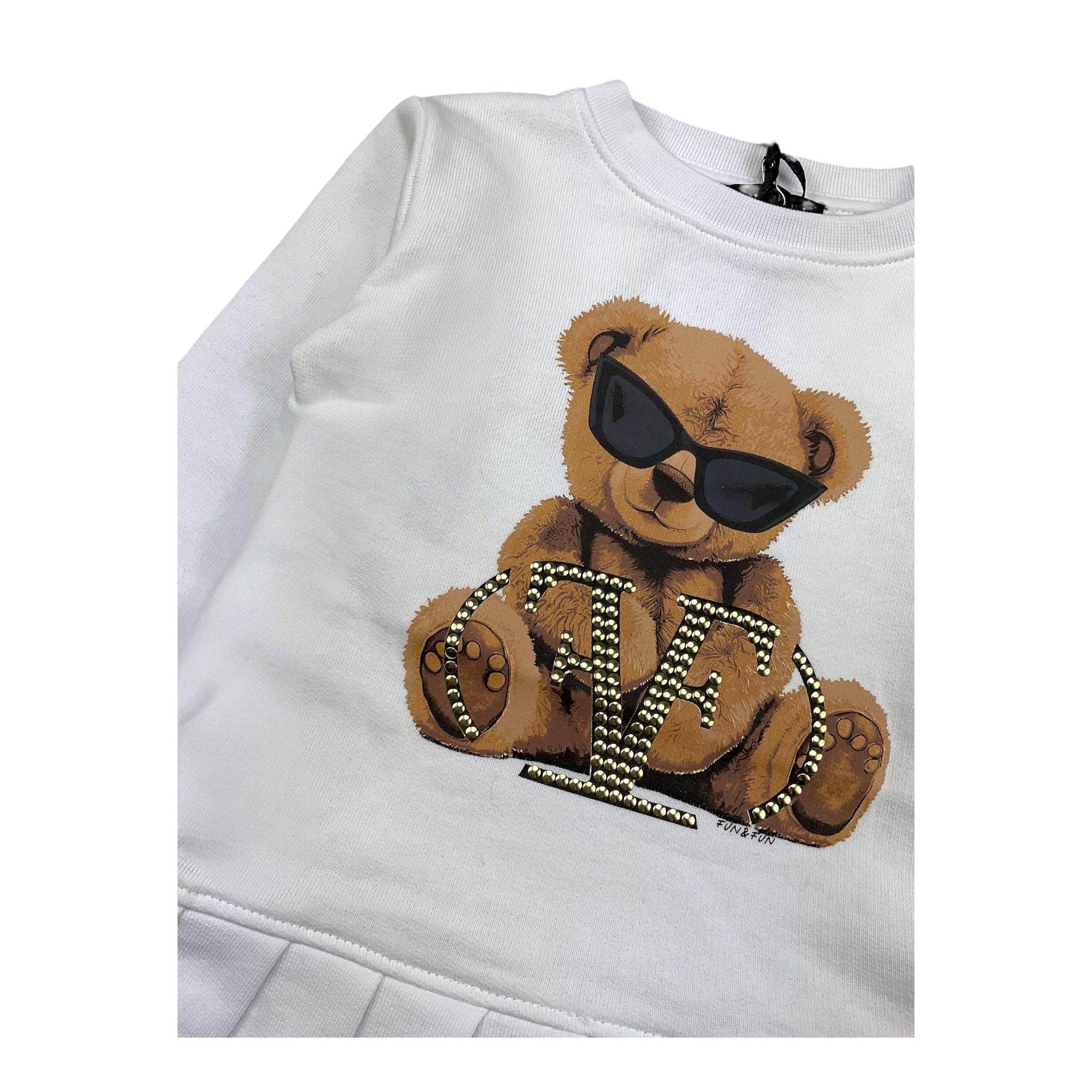 FUN & FUN abito felpa tinta unita manica lunga con orso Bianco per Neonata FNDR00355 BIANCO FUN & FUN
