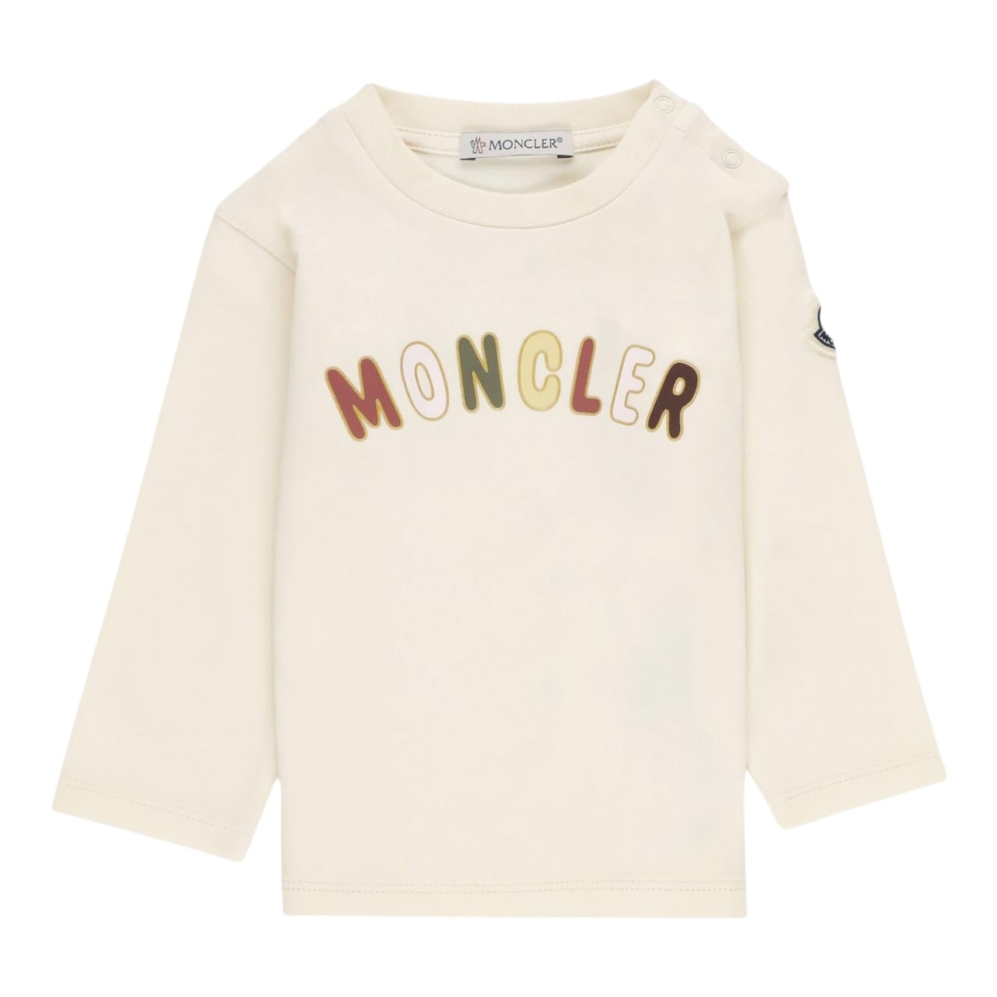 MONCLER shirt tinta unita girocollo con stampa Panna per Neonata 8D00005 PANNA MONCLER