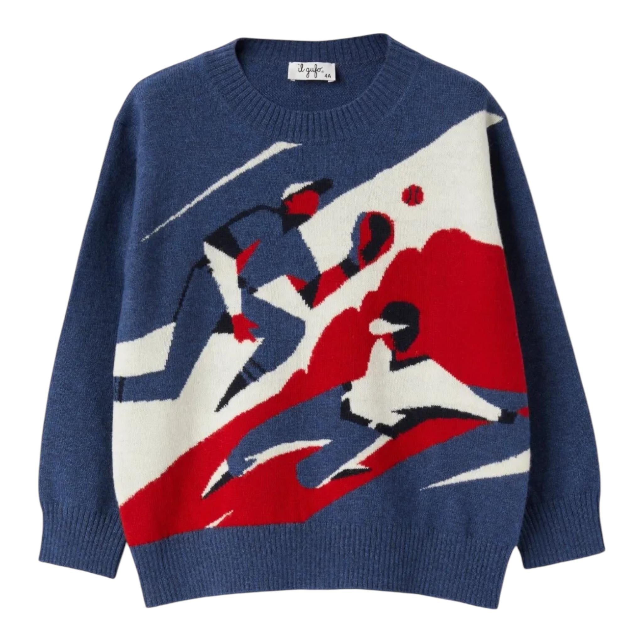 IL GUFO maglia girocollo tinta unita con stampa Blu per Bambino A24MA464EM220 BLU IL GUFO