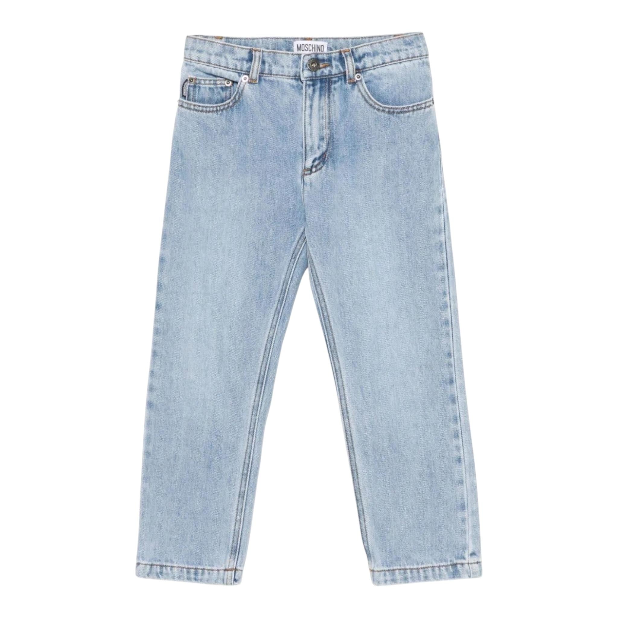 MOSCHINO jeans tinta unita con stampa logo Azzurro per Bambino HUP07Y AZZURRO MOSCHINO