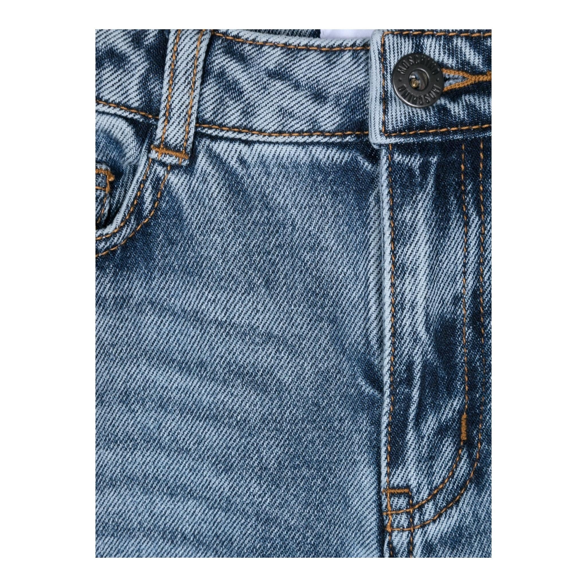 MOSCHINO jeans tinta unita con stampa logo Azzurro per Bambino HUP07YX AZZURRO MOSCHINO